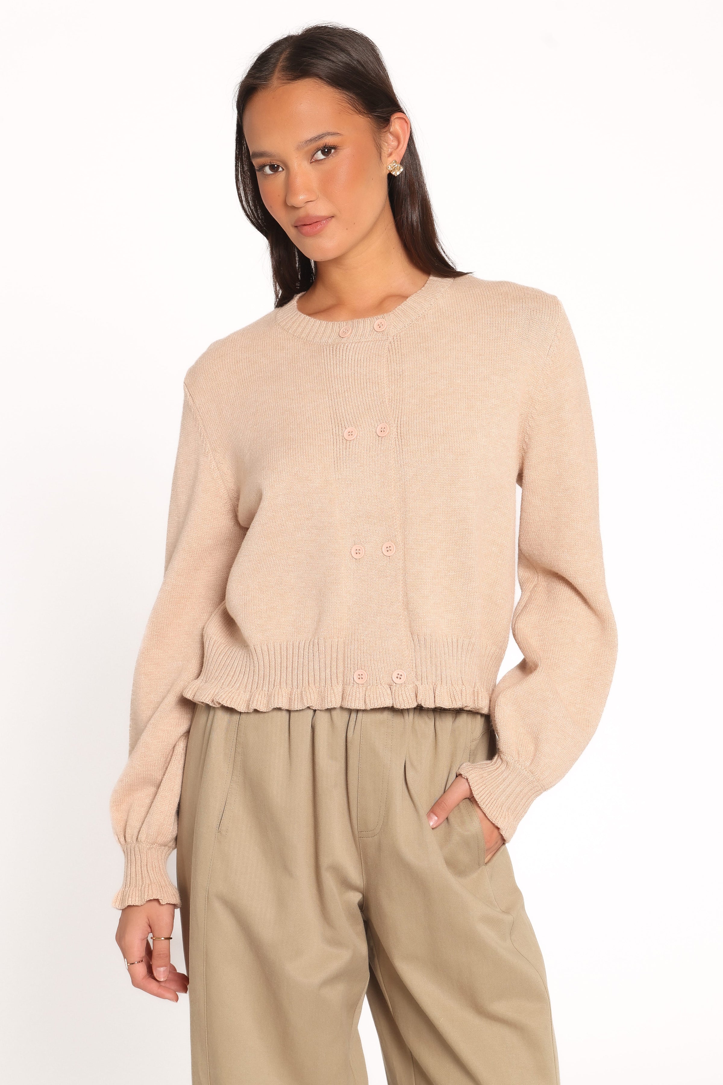 KNITWEAR Marjorie Frill Cardigan - Beige