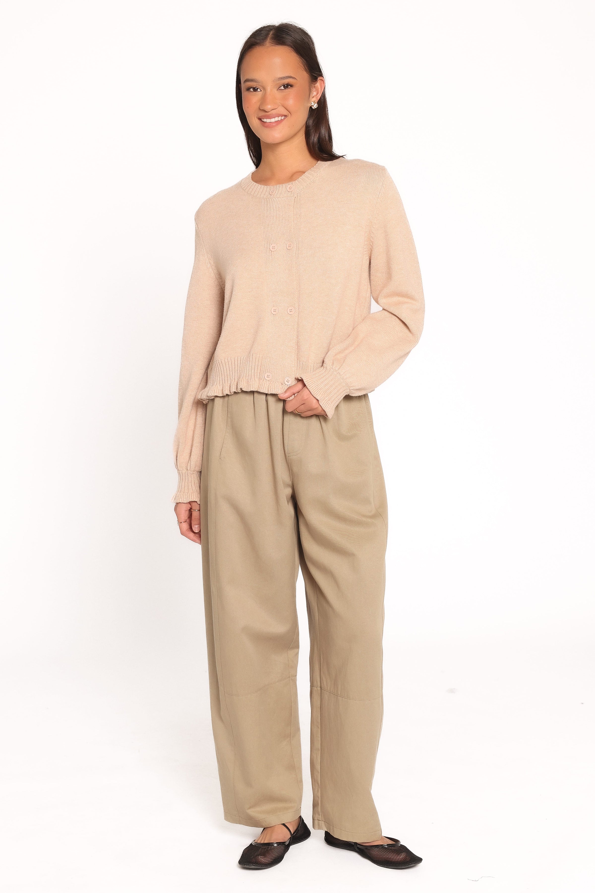 KNITWEAR Marjorie Frill Cardigan - Beige