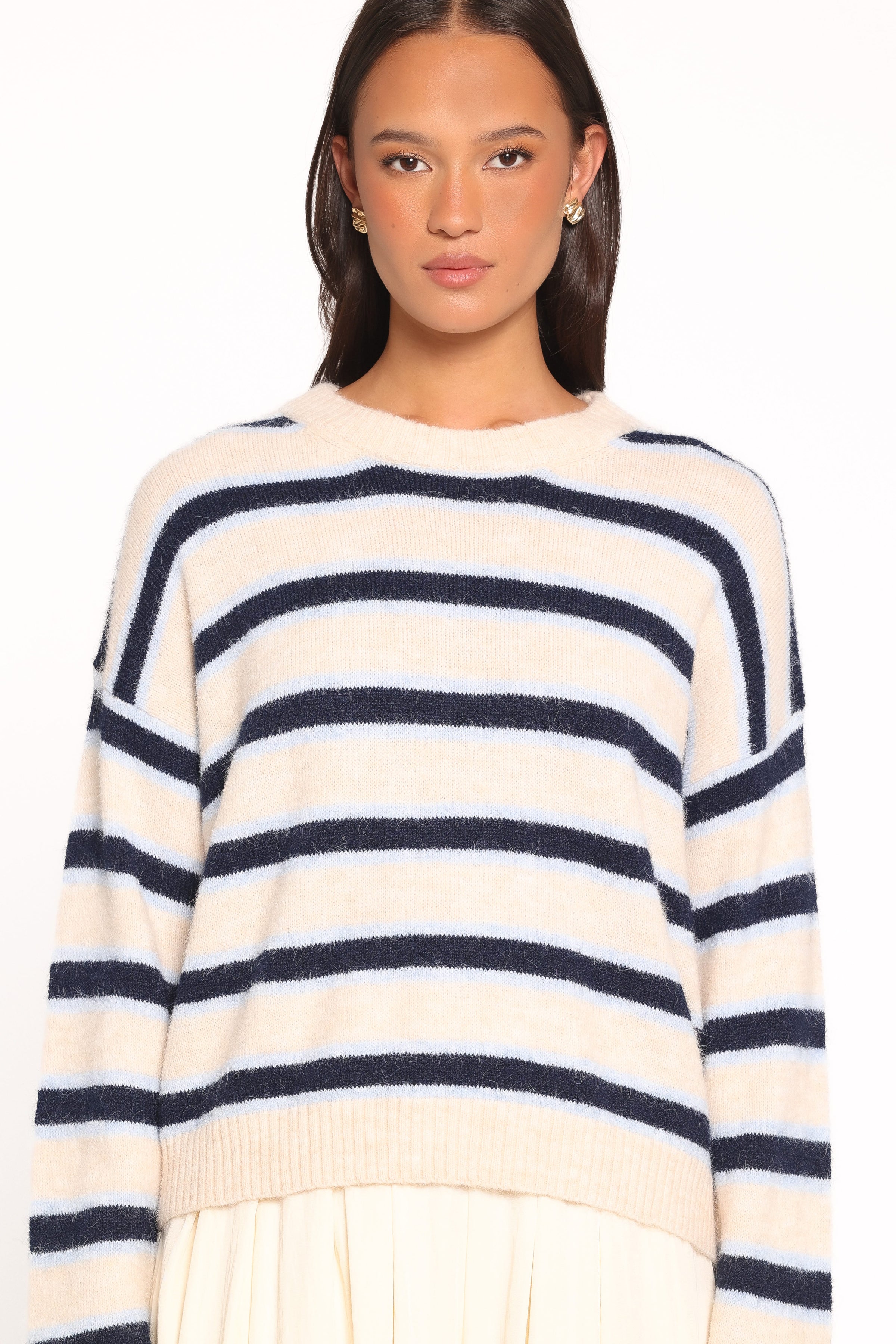 KNITWEAR Renae Knit Sweater - White Blue Stripe