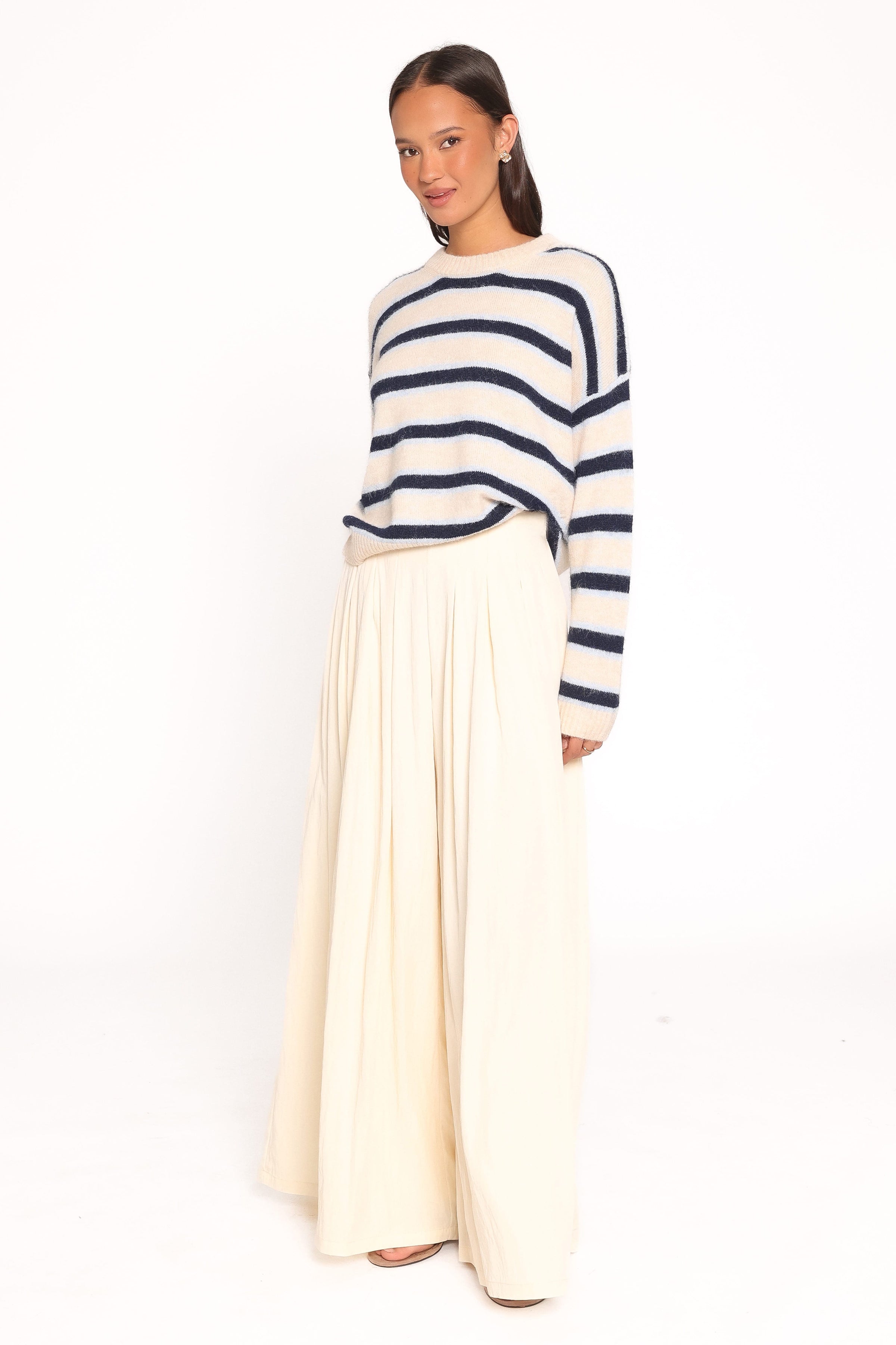 KNITWEAR Renae Knit Sweater - White Blue Stripe