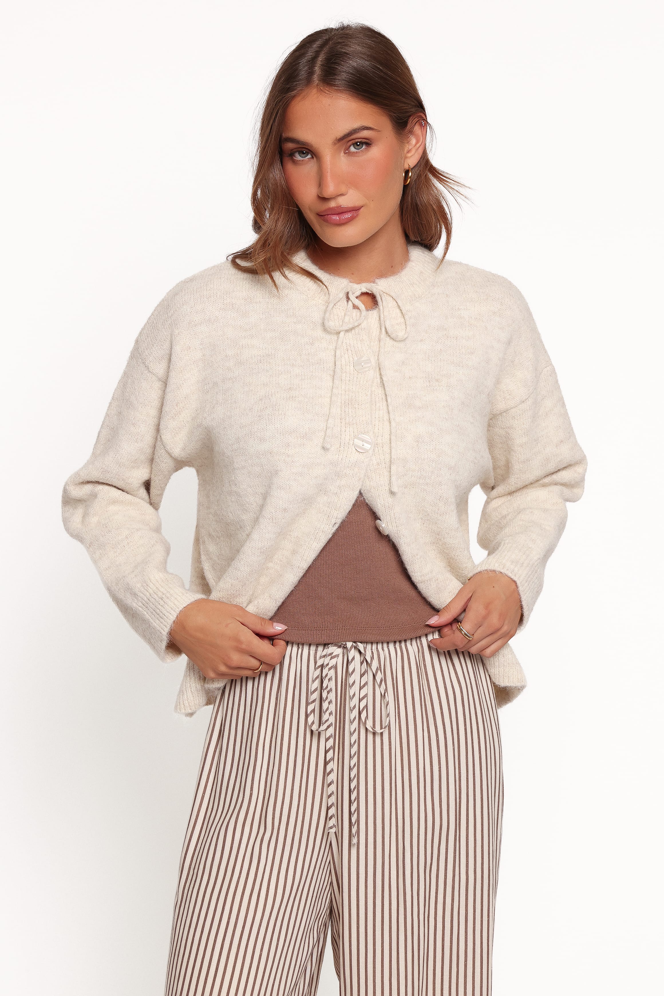 KNITWEAR Rita Tie Cardigan - Beige Marle
