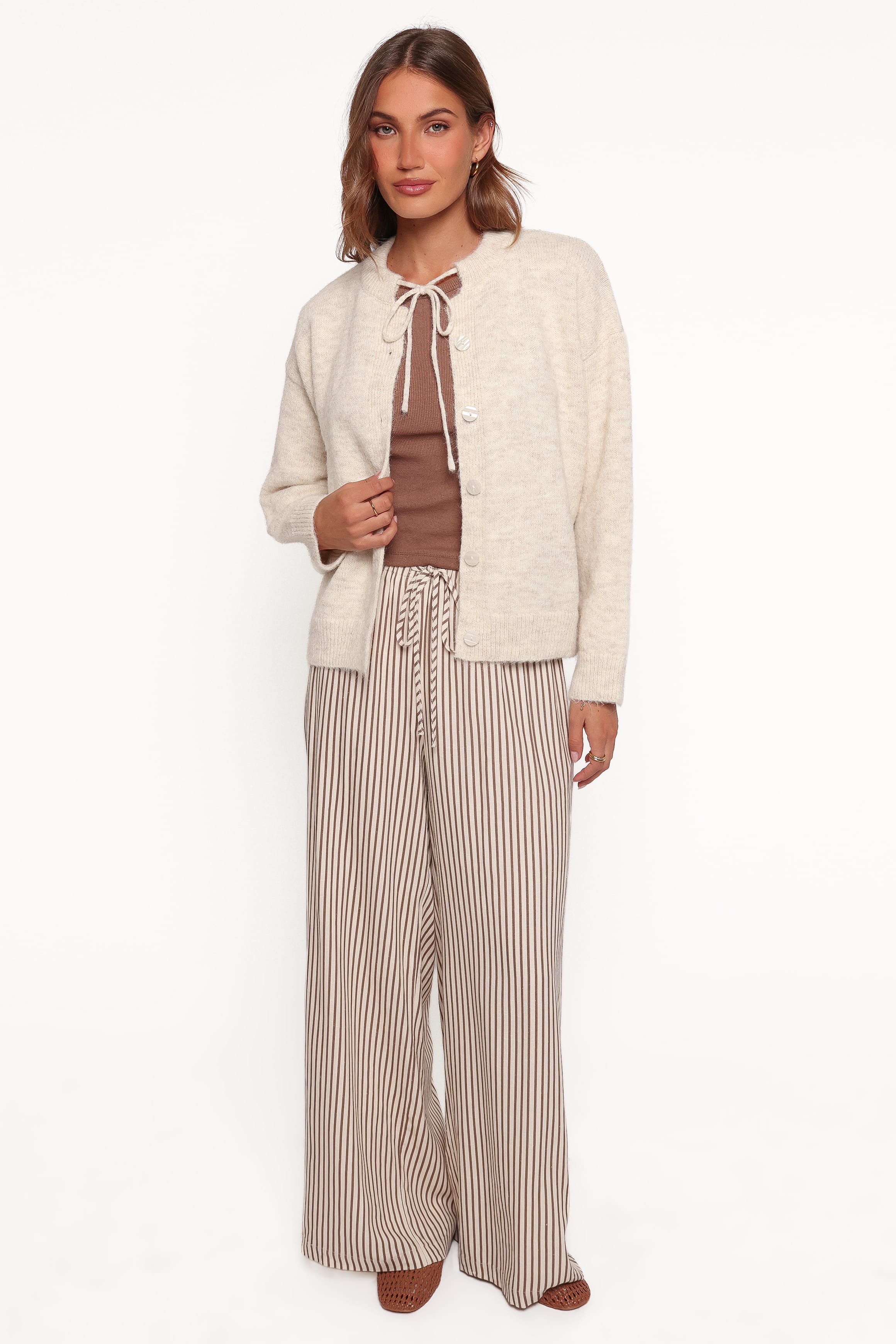 KNITWEAR Rita Tie Cardigan - Beige Marle