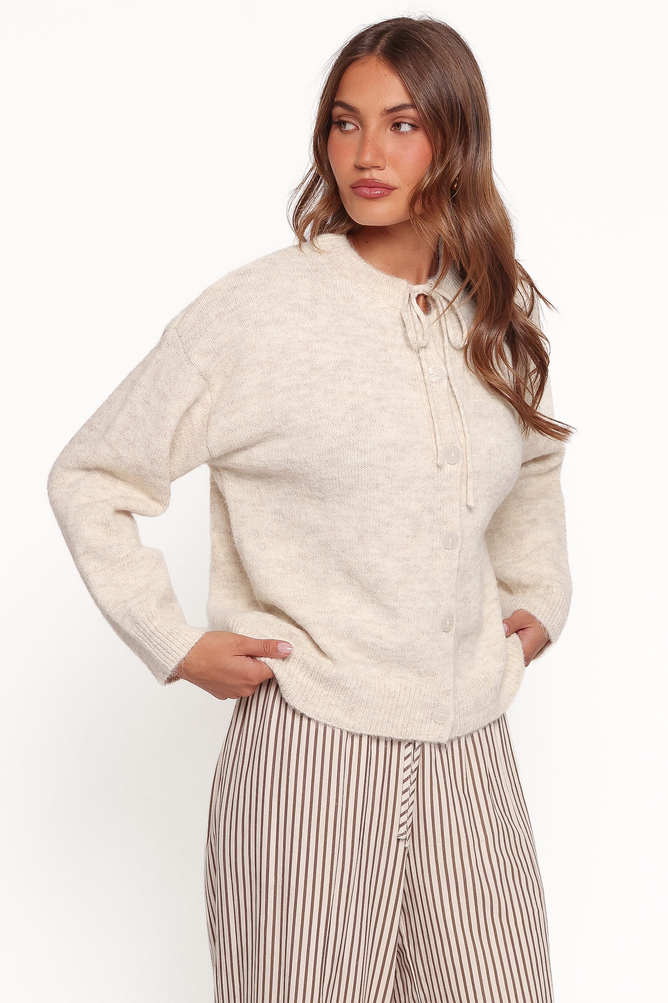 KNITWEAR Rita Tie Cardigan - Beige Marle