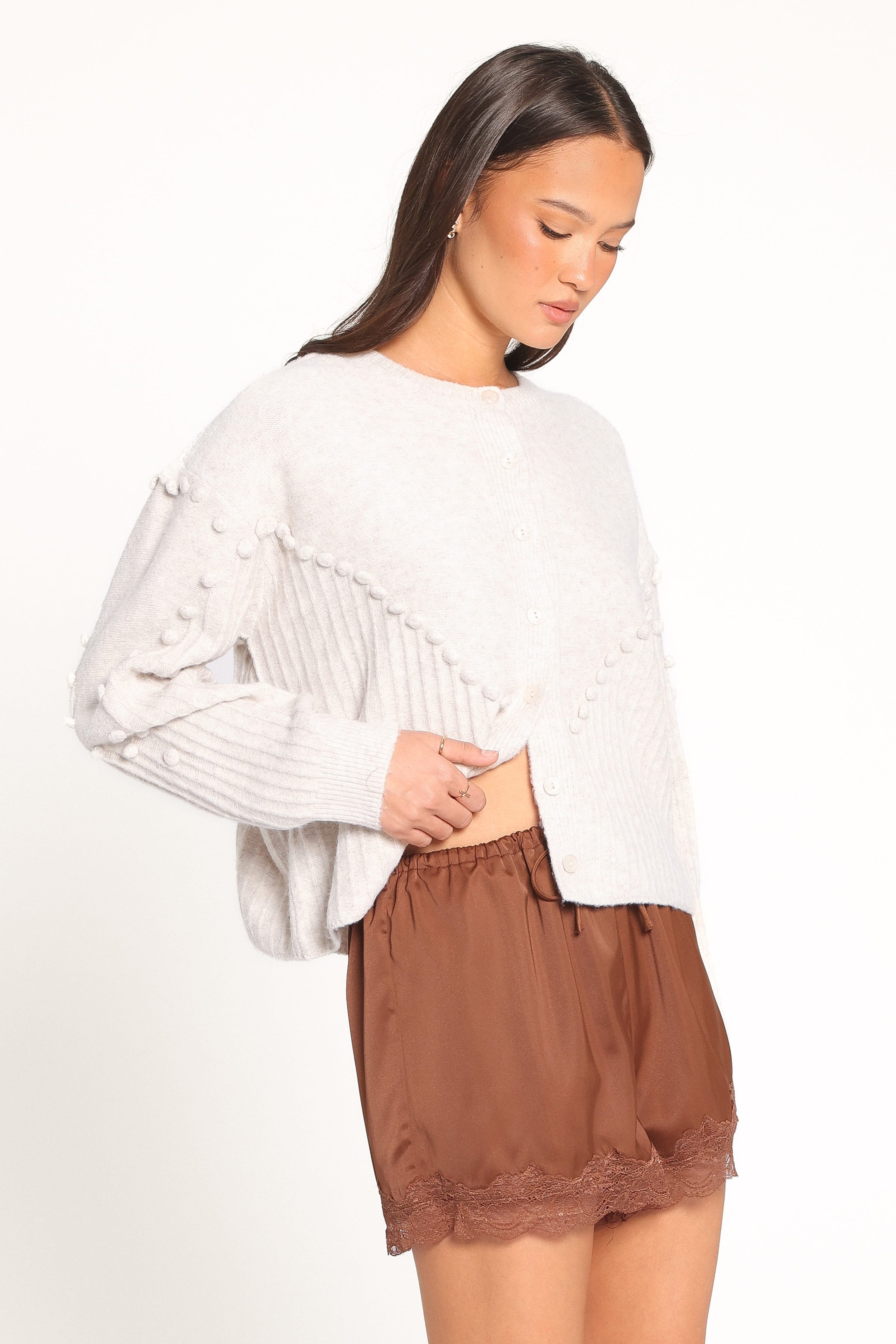 KNITWEAR Tiziana Bobble Cardigan - Oatmeal