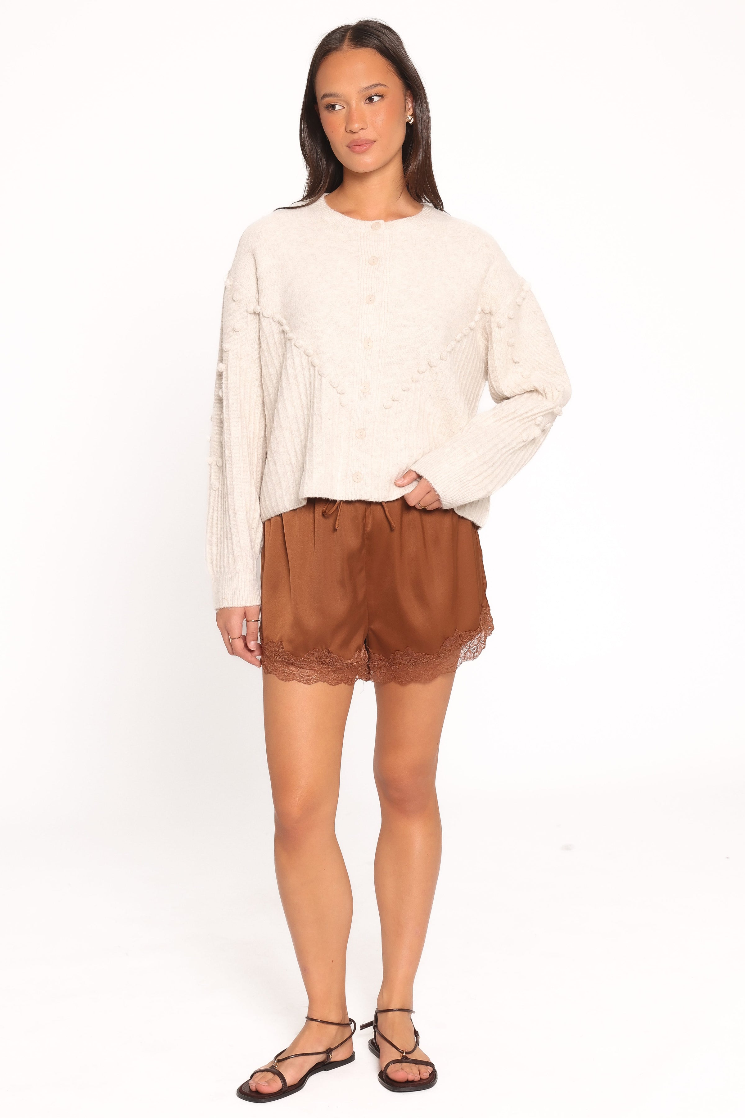 KNITWEAR Tiziana Bobble Cardigan - Oatmeal