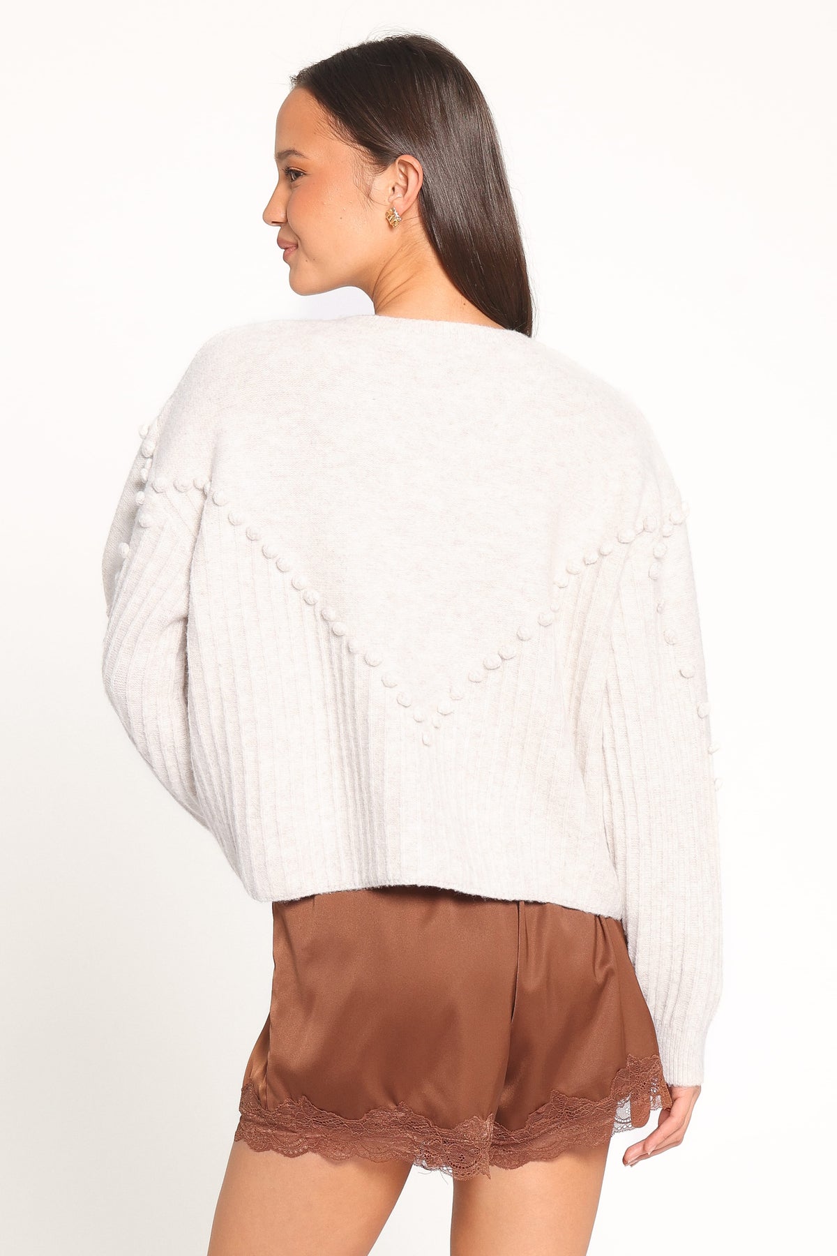 KNITWEAR Tiziana Bobble Cardigan - Oatmeal