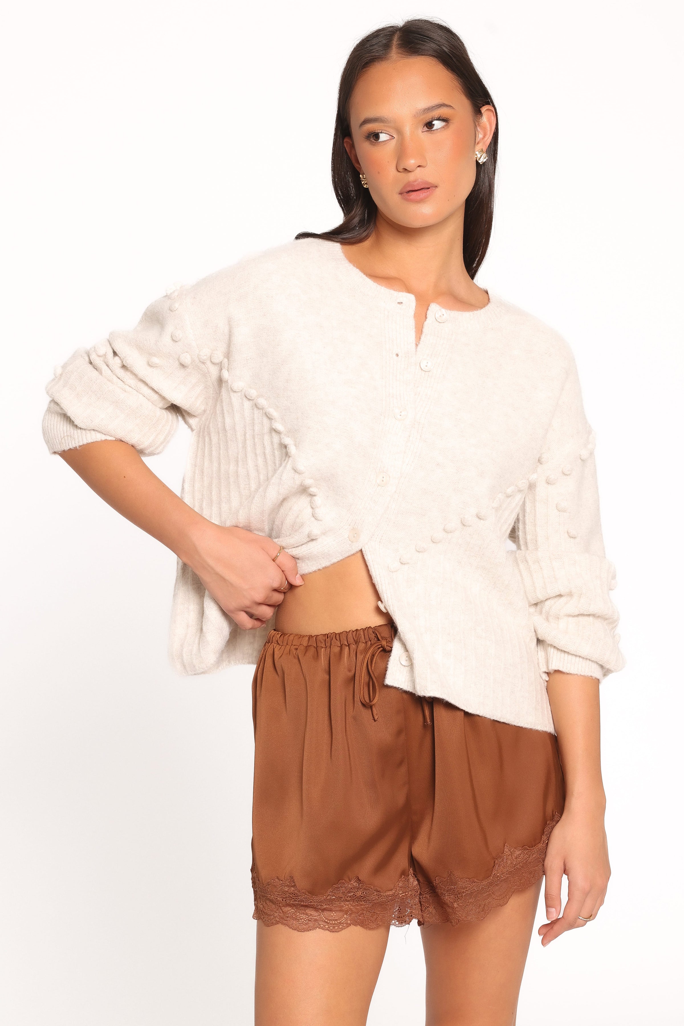 KNITWEAR Tiziana Bobble Cardigan - Oatmeal