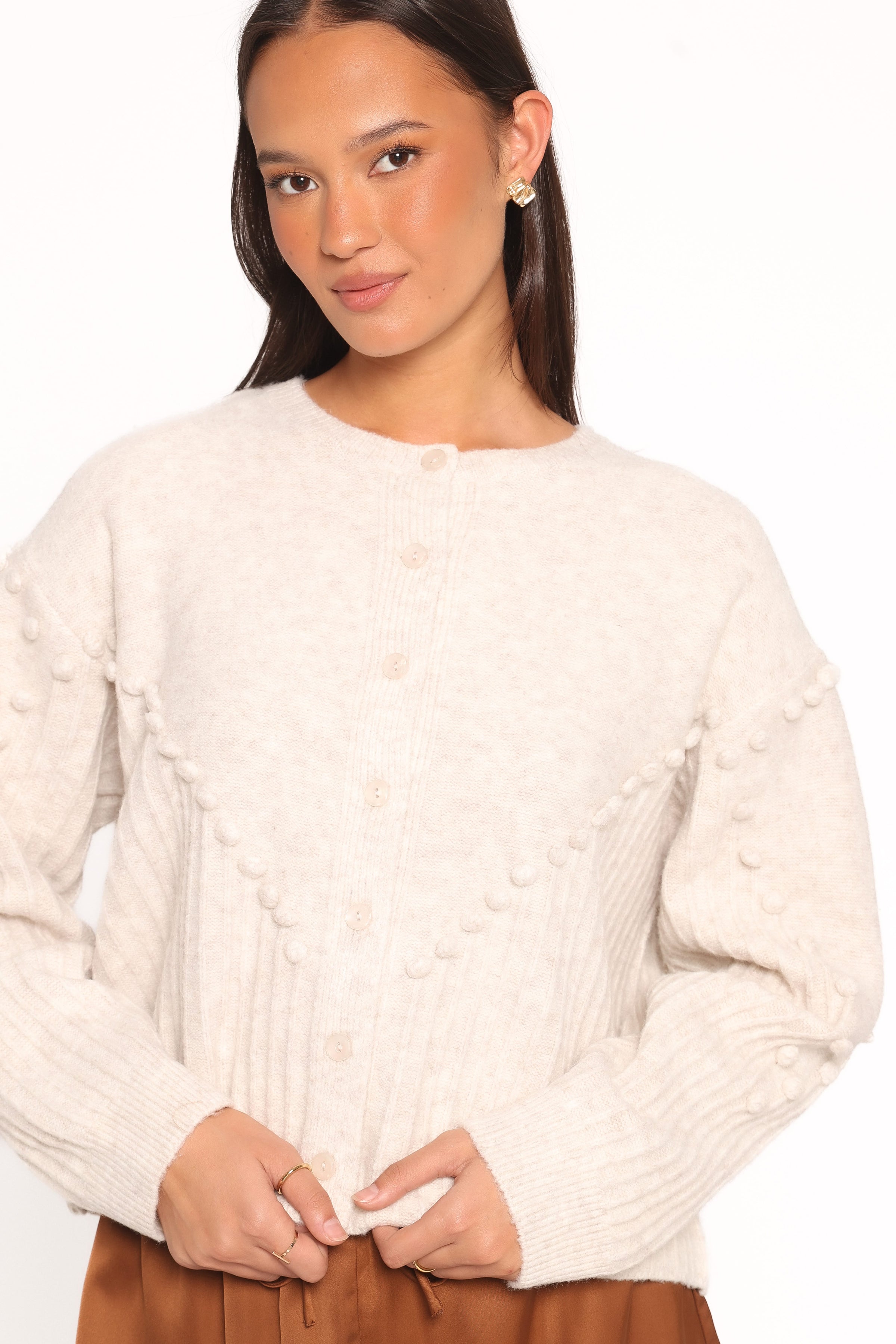 KNITWEAR Tiziana Bobble Cardigan - Oatmeal
