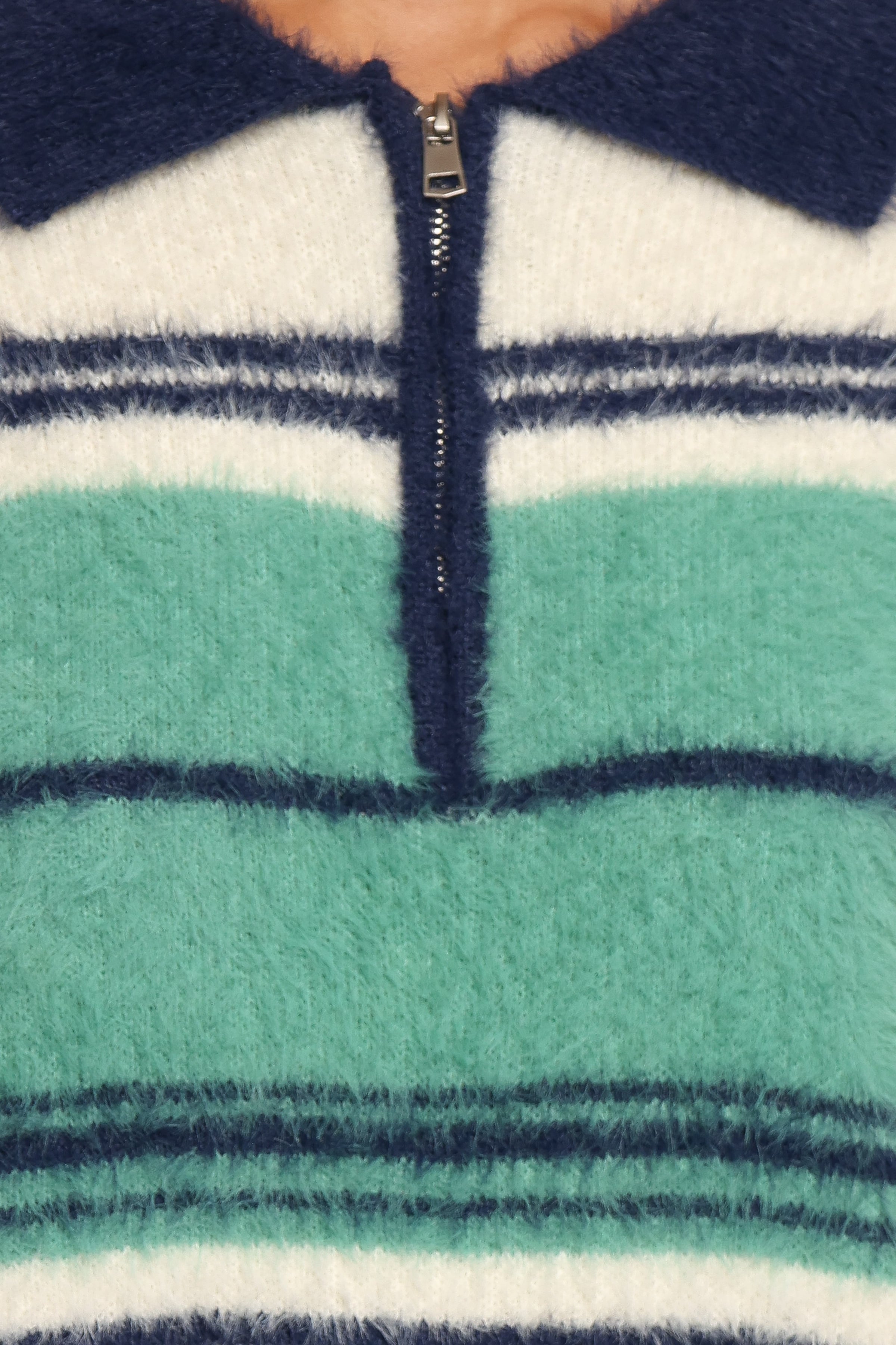 KNITWEAR Vickie 1/4 Zip Sweater - Cream Green Stripe