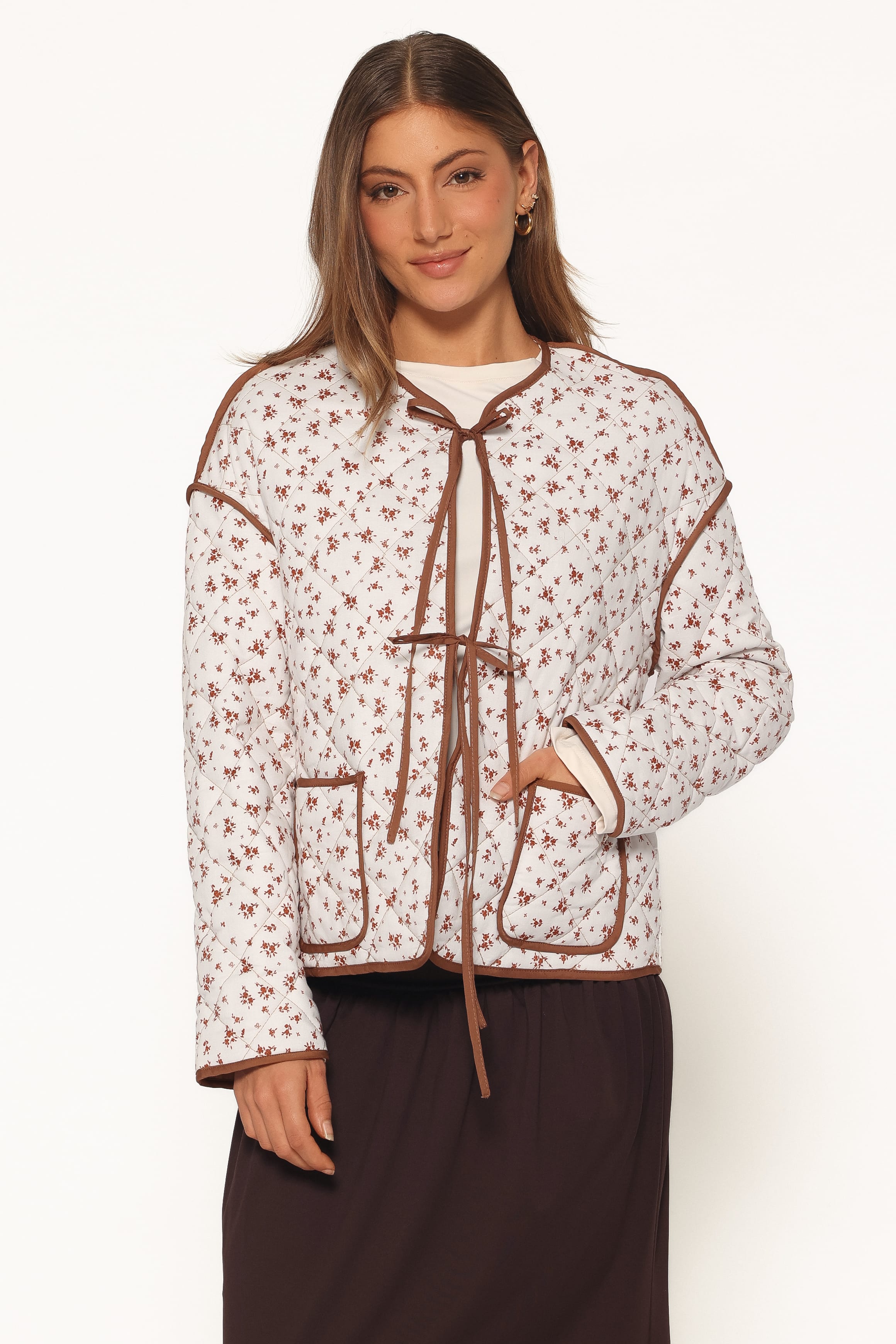 OUTERWEAR Cindie Quilted Jacket - Brown Ditsy Floral