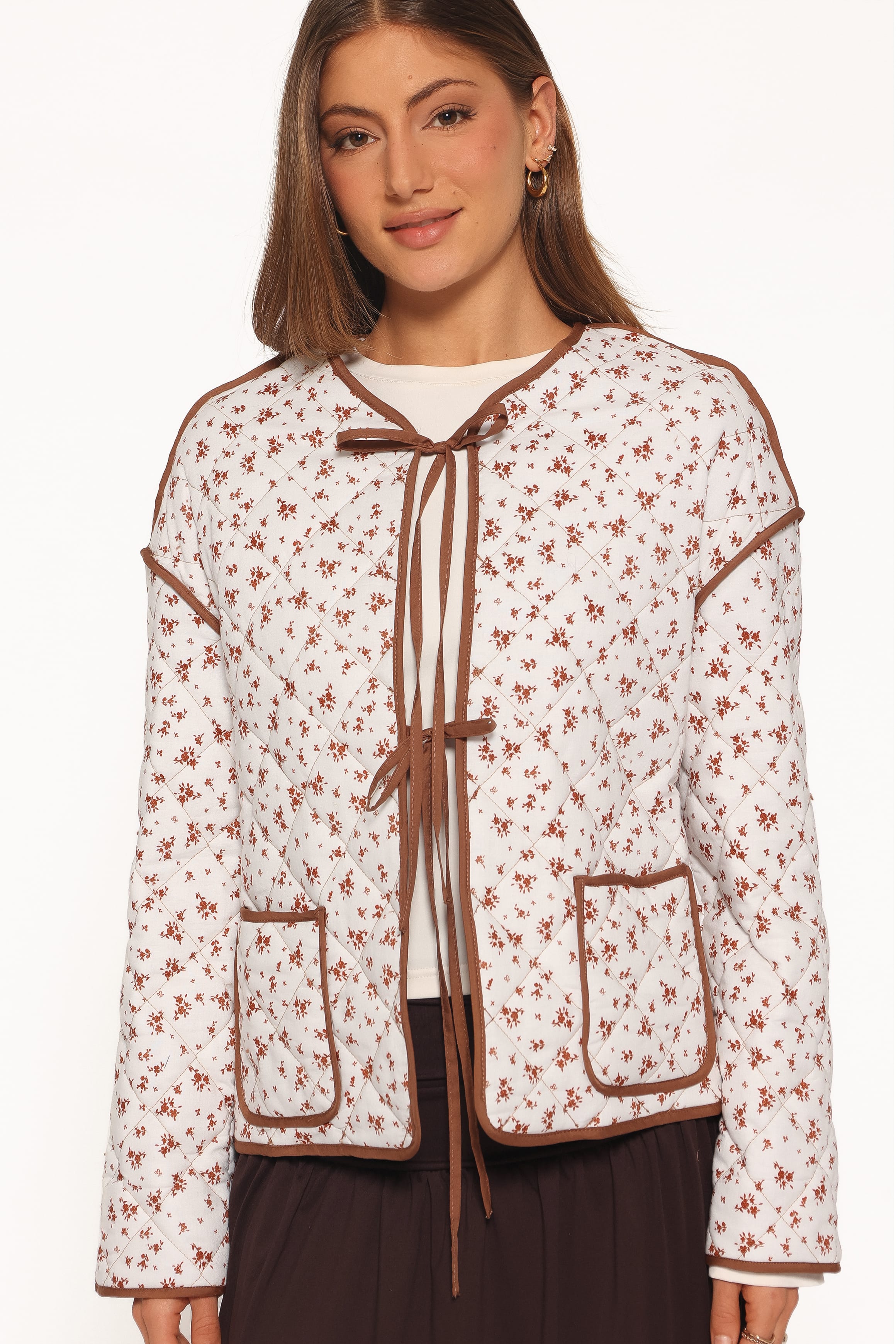 OUTERWEAR Cindie Quilted Jacket - Brown Ditsy Floral