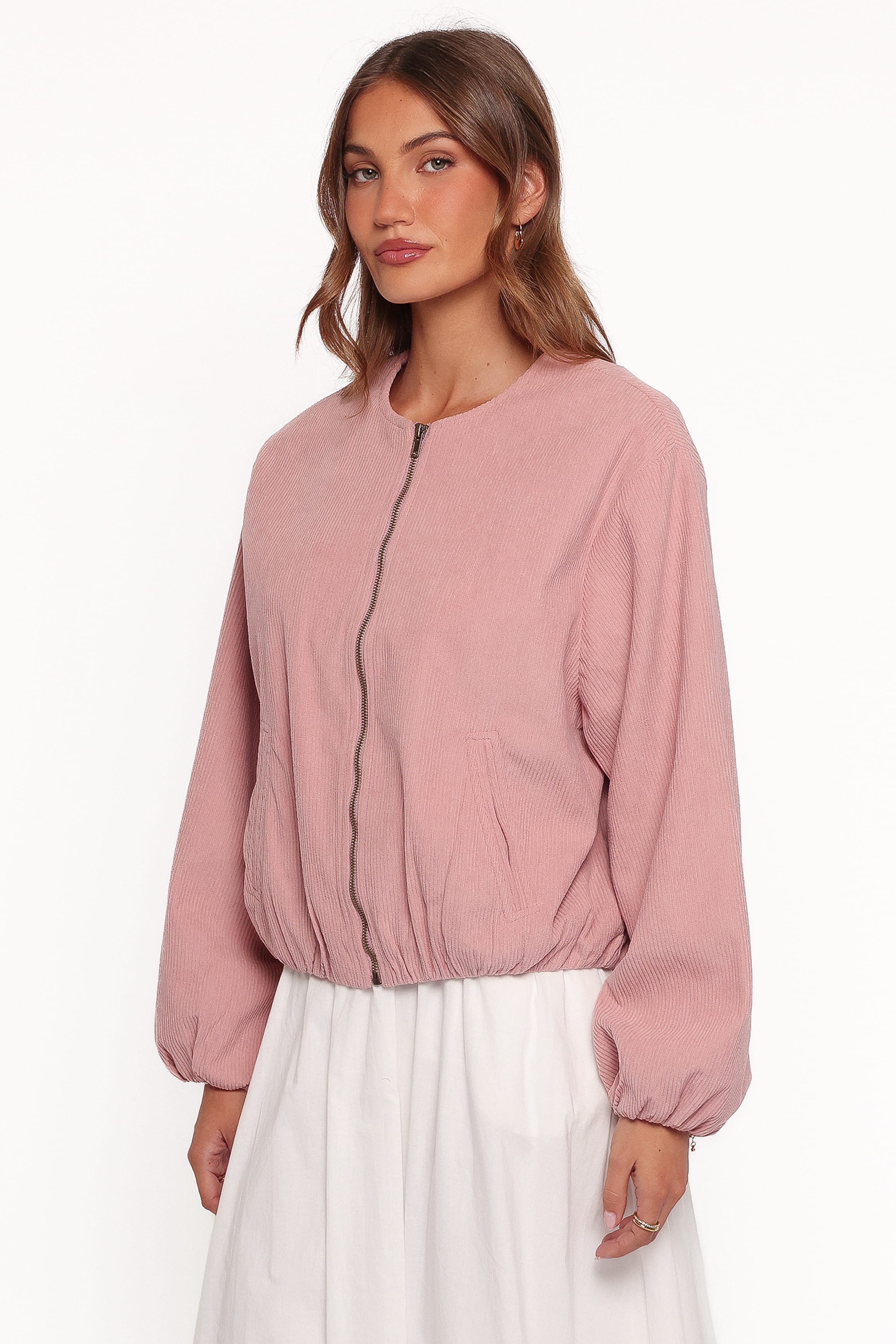 OUTERWEAR Elisa Cropped Bomber - Dusty Pink Corduroy
