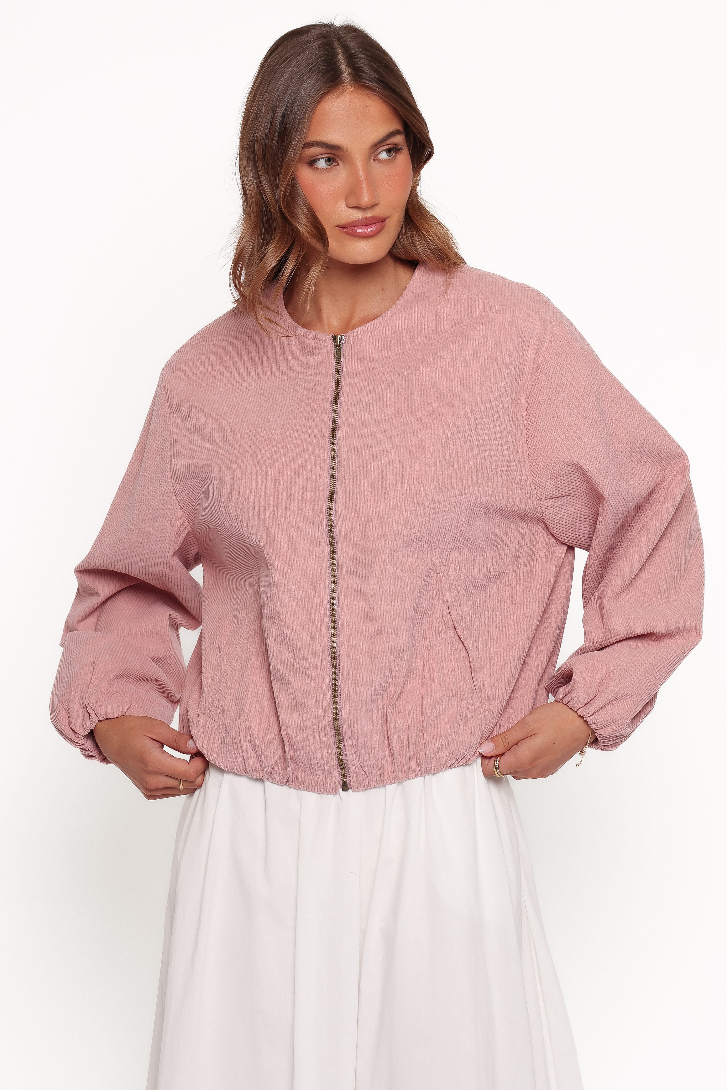 OUTERWEAR Elisa Cropped Bomber - Dusty Pink Corduroy