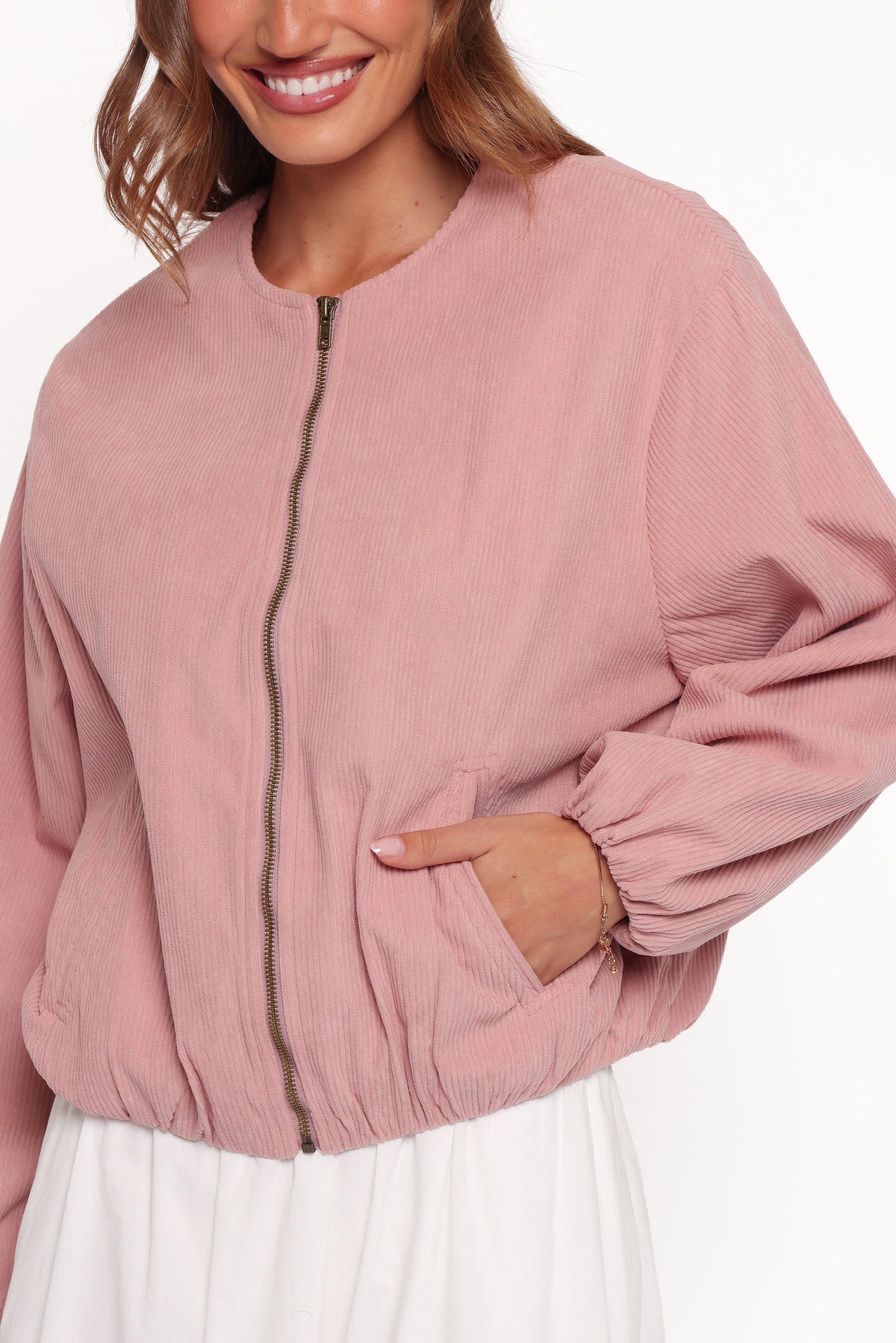 OUTERWEAR Elisa Cropped Bomber - Dusty Pink Corduroy