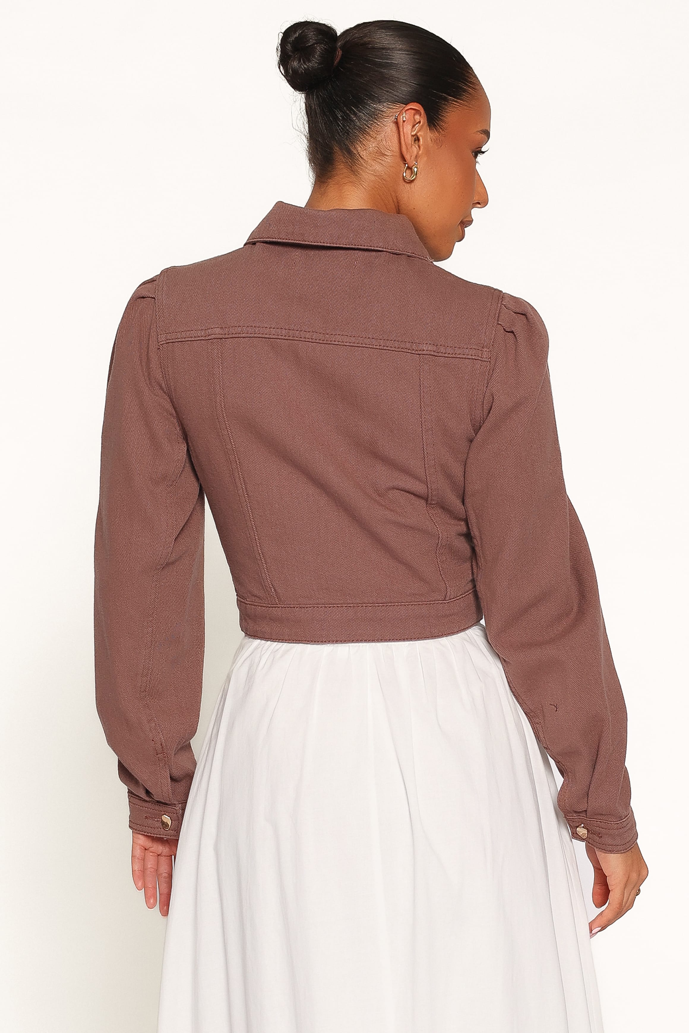 OUTERWEAR Faven Cropped Denim Jacket - Chocolate Brown