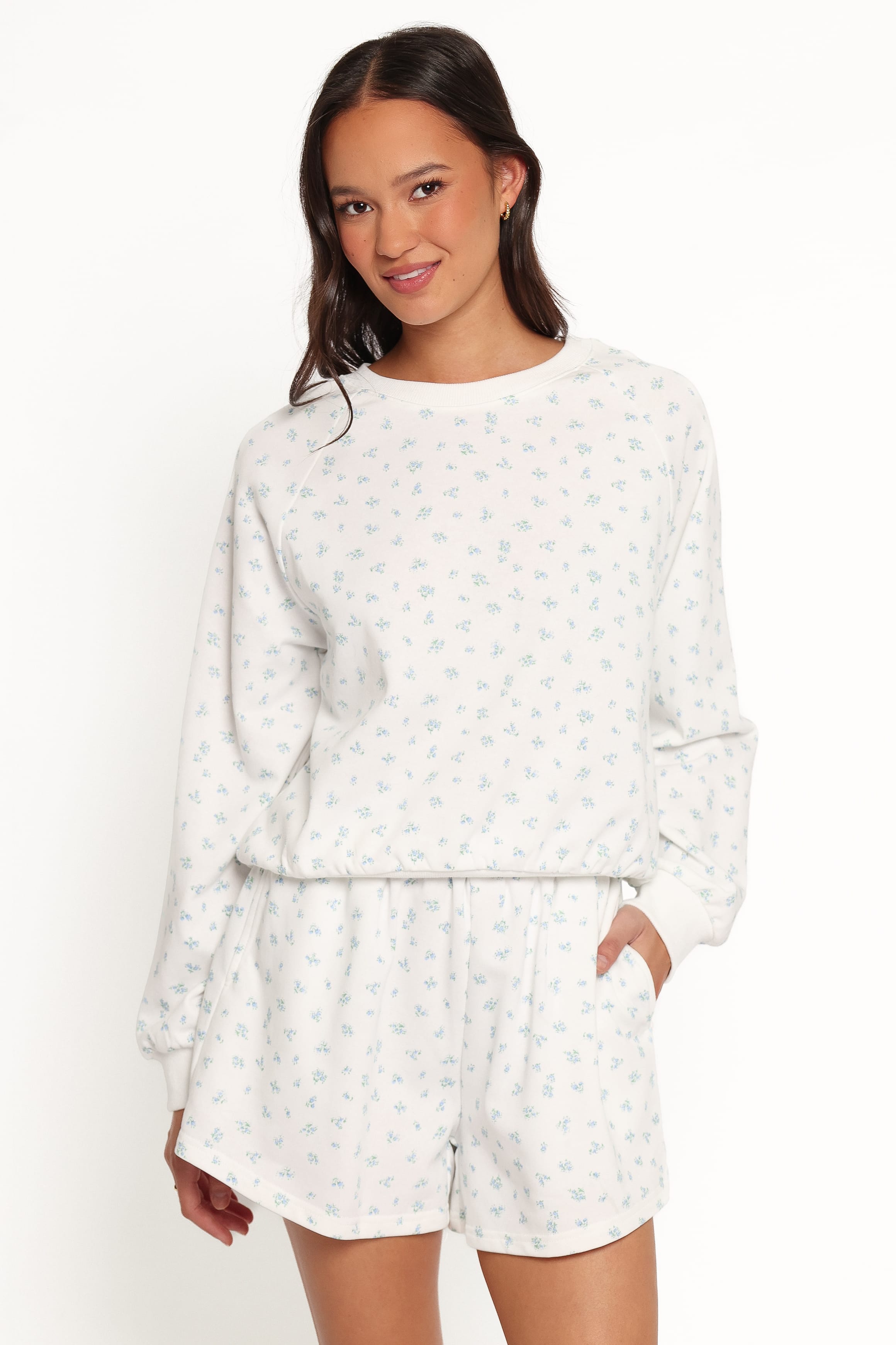 OUTERWEAR Hazel Sweatshirt - Blue Ditsy Floral