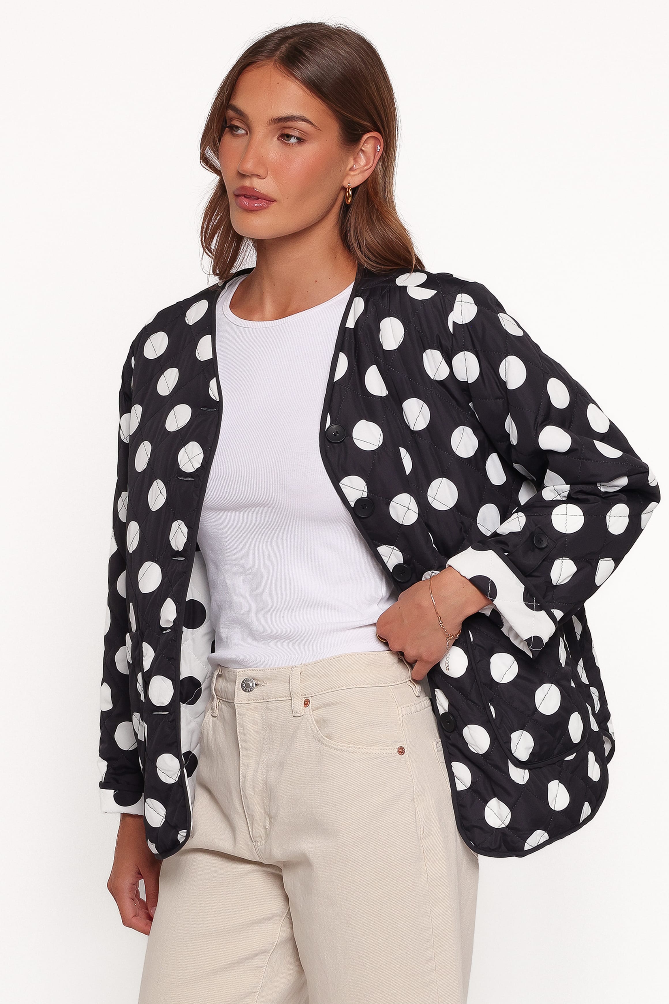 OUTERWEAR Immy Reversible Puffer Jacket - Black/White Dot