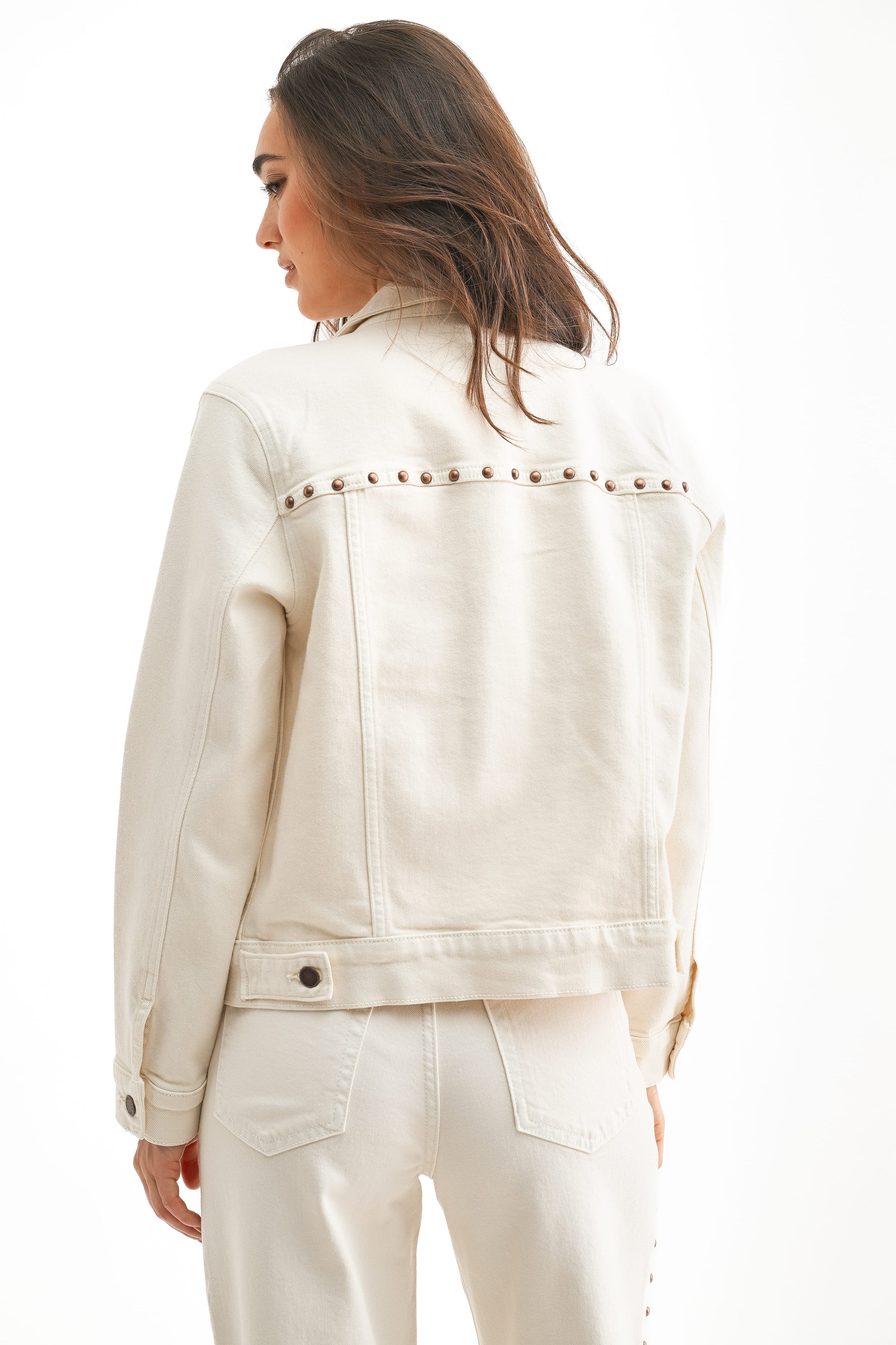 OUTERWEAR Just Black Studded Denim Jacket - Cream