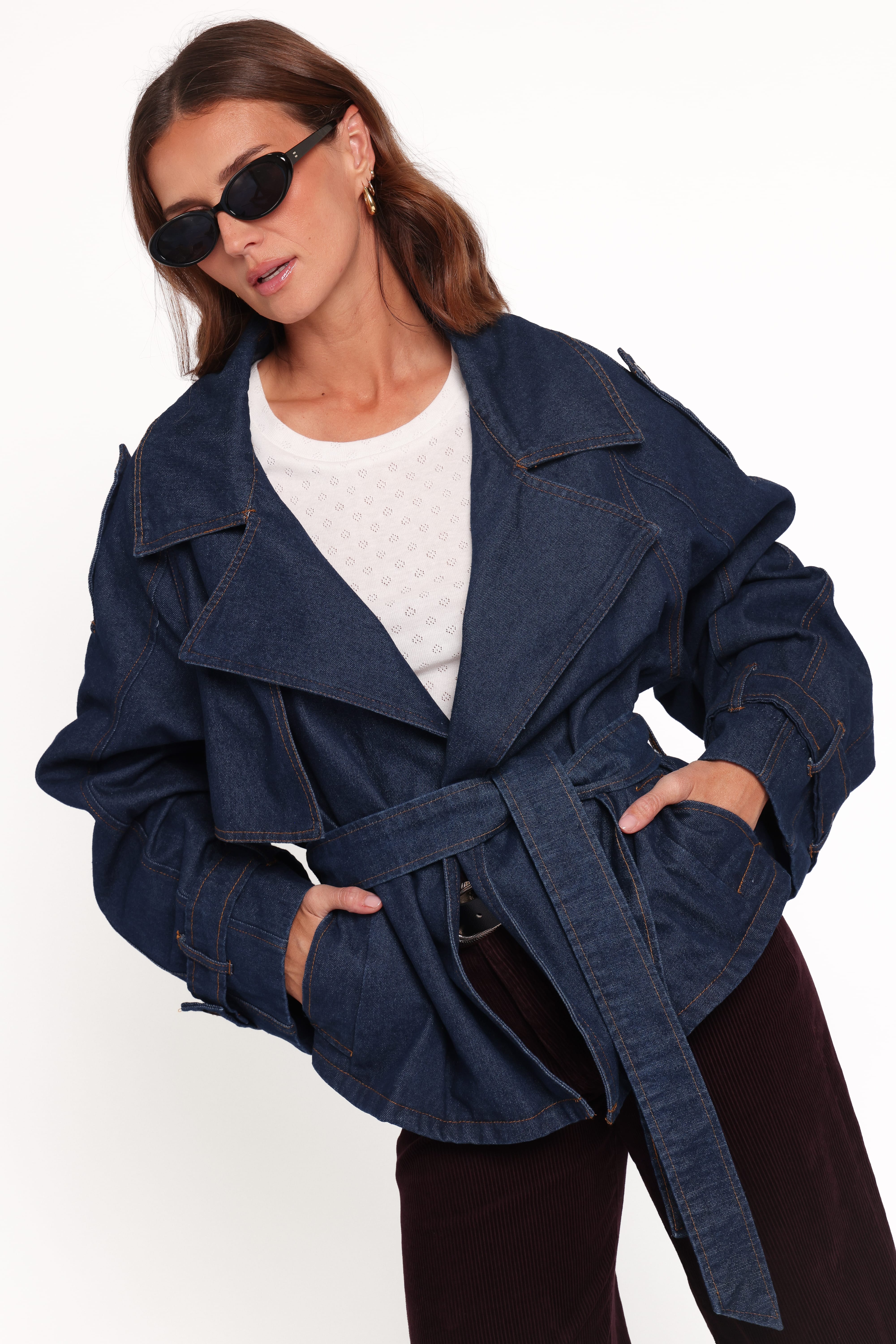 OUTERWEAR Miranda Cropped Denim Trench - Indigo Wash