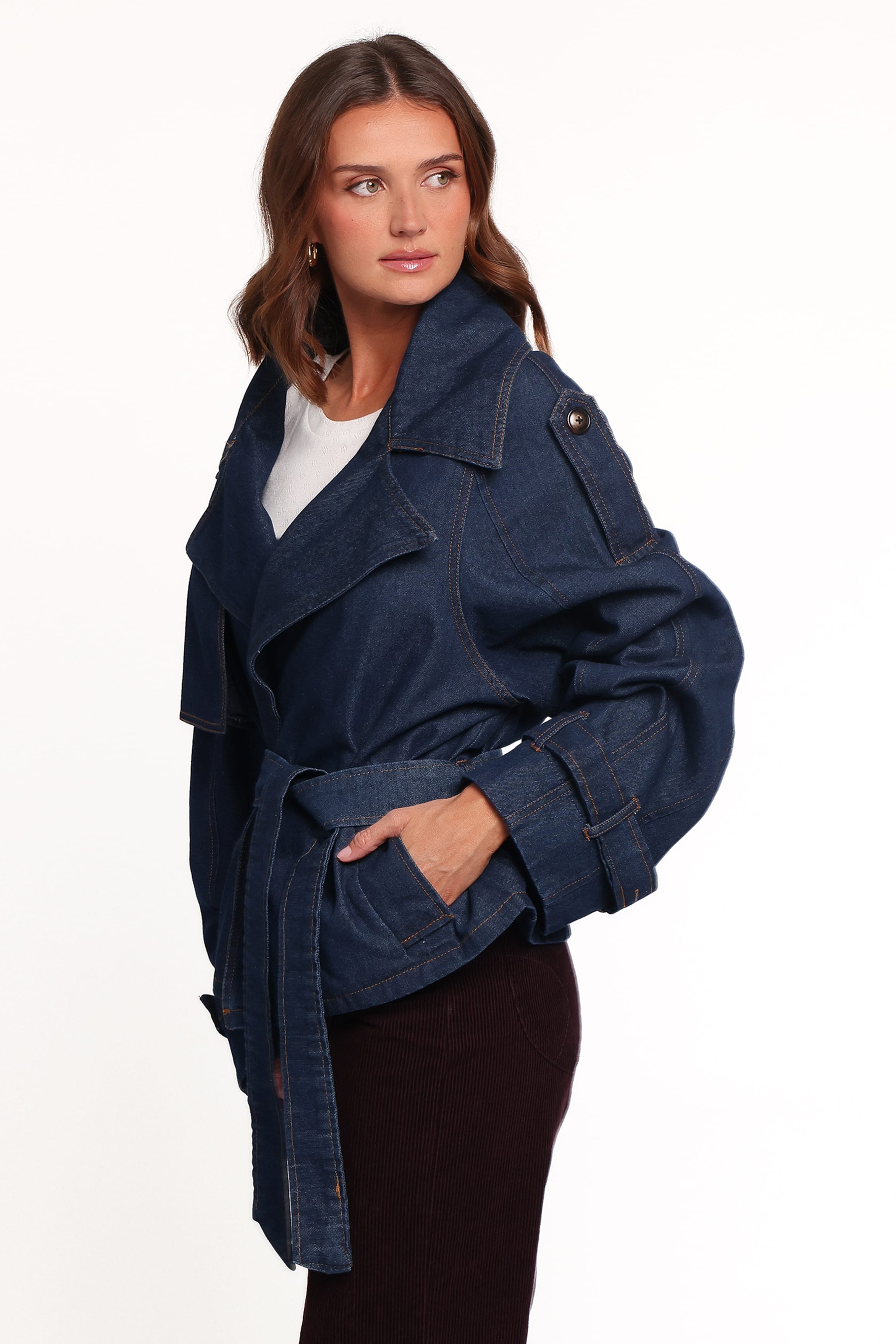 OUTERWEAR Miranda Cropped Denim Trench - Indigo Wash