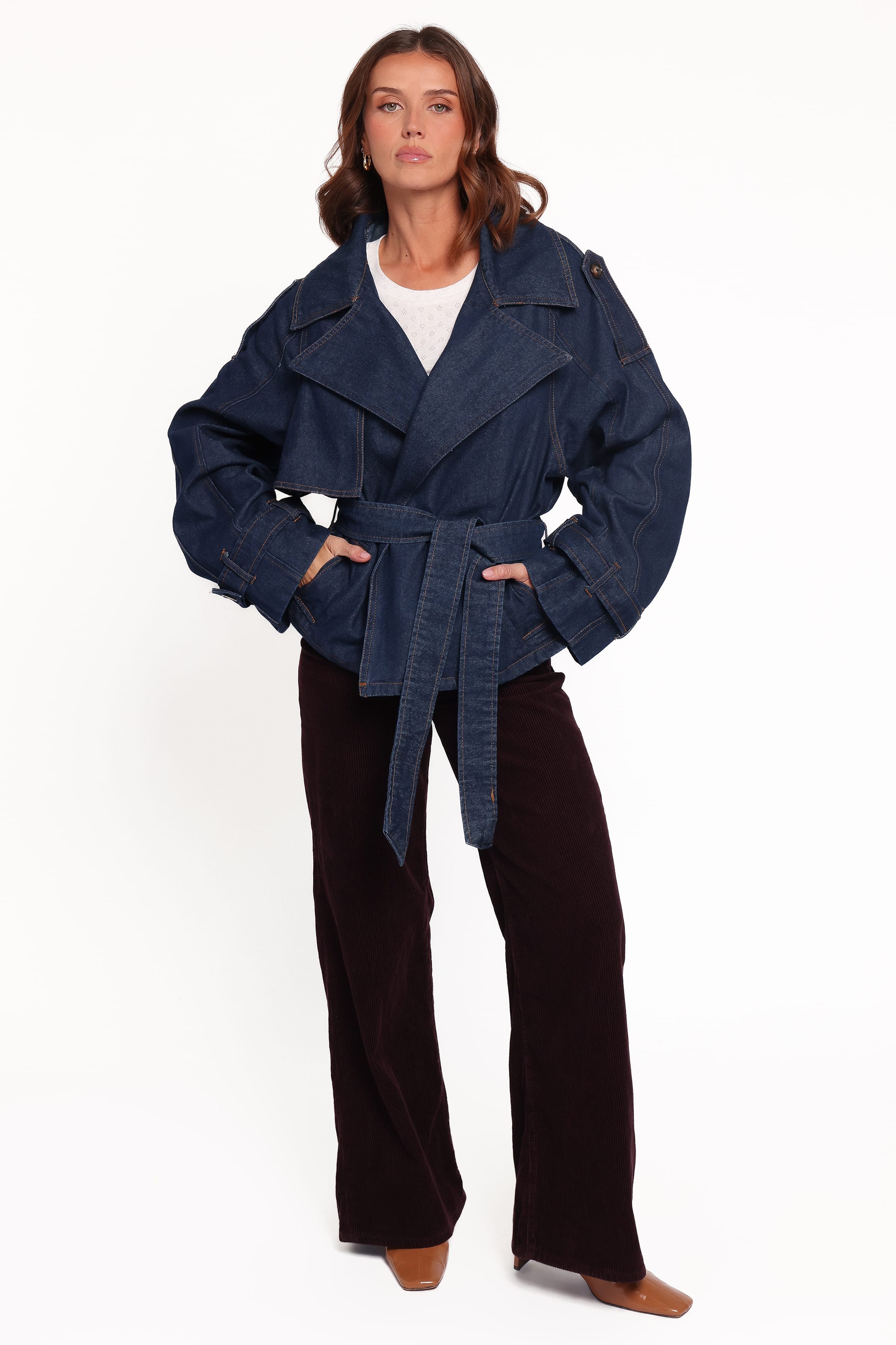 OUTERWEAR Miranda Cropped Denim Trench - Indigo Wash