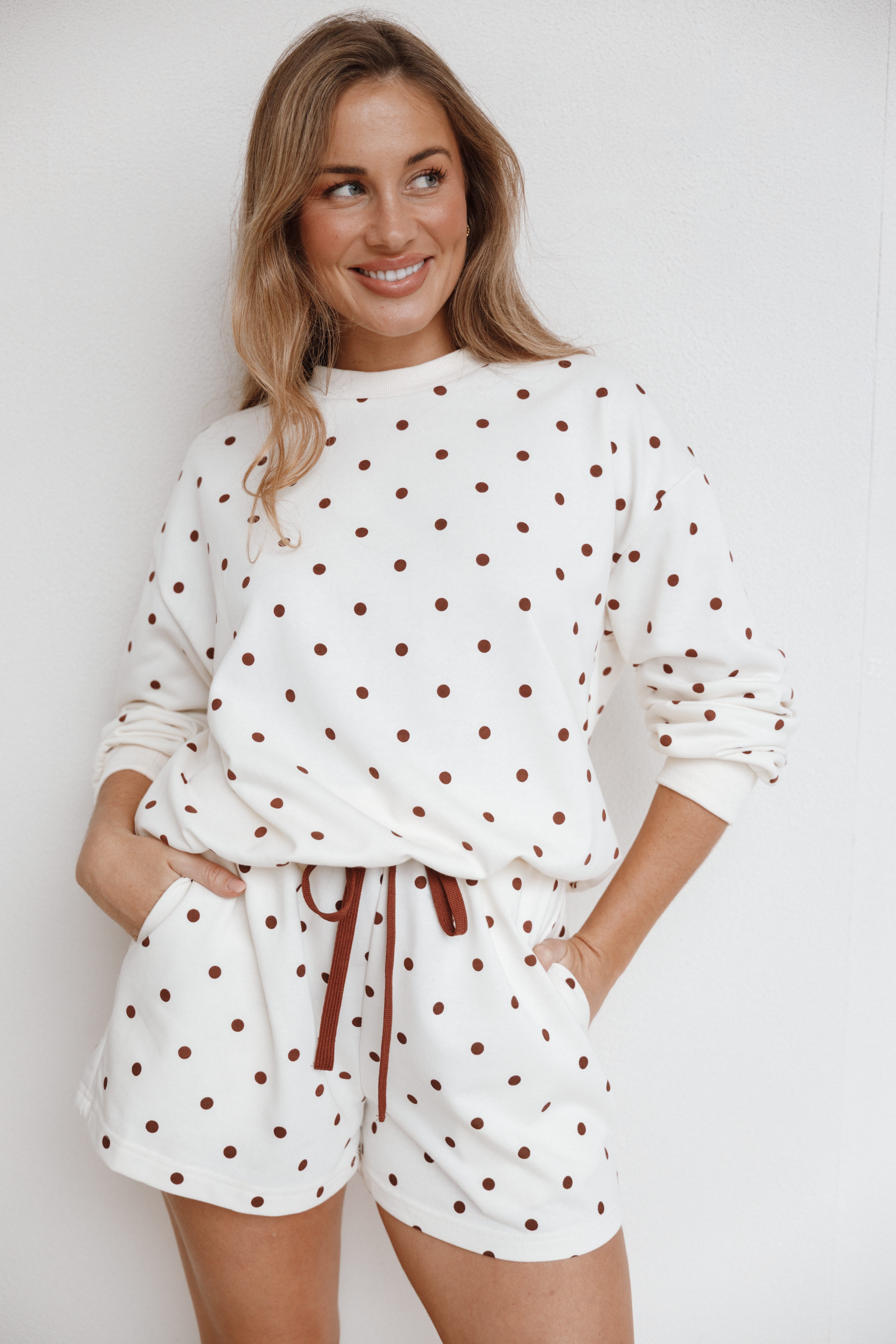 OUTERWEAR Novie Sweatshirt - Brown Polka Dot