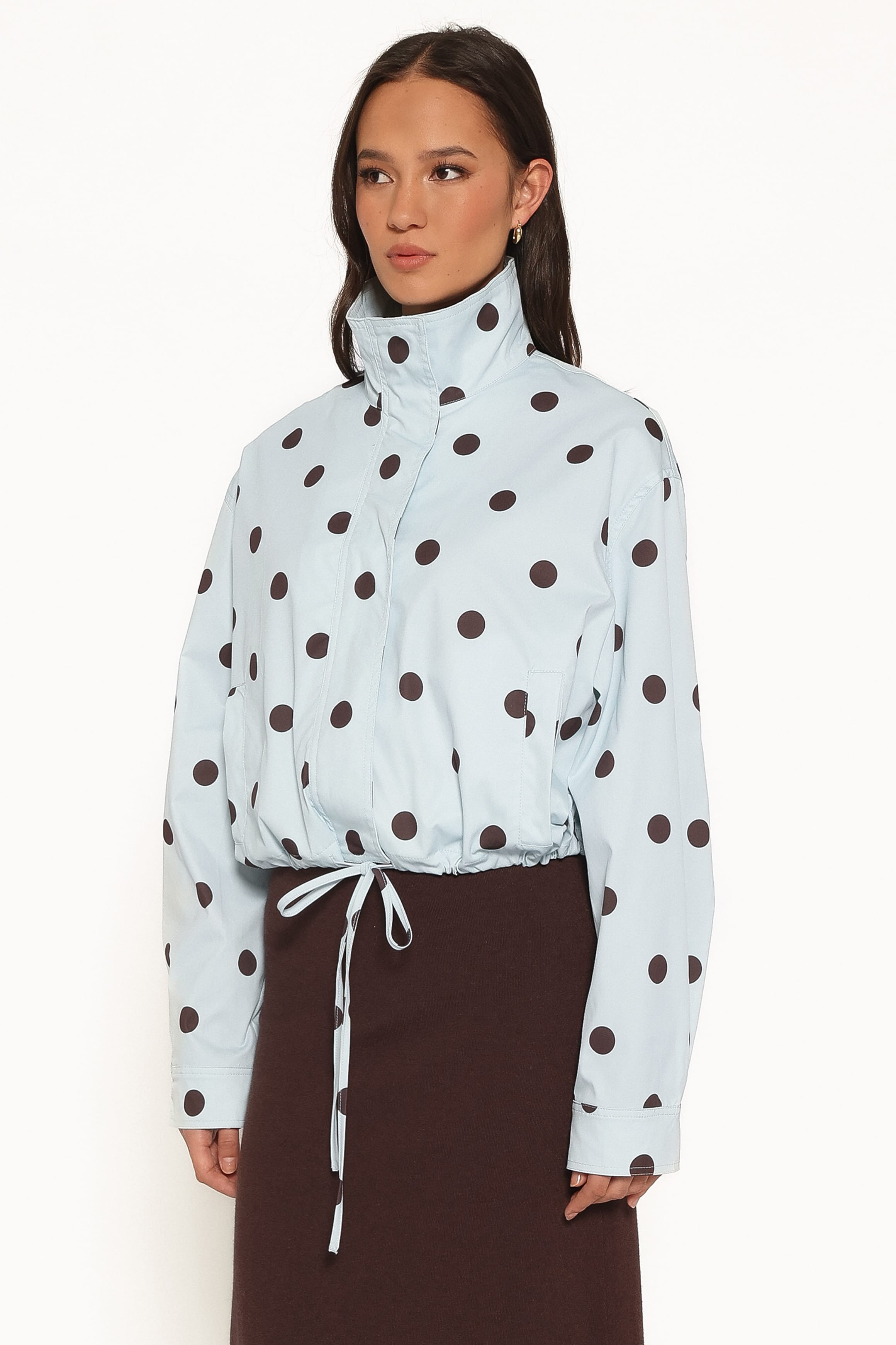 OUTERWEAR Zoella Funnel Neck Jacket - Blue Polka Dot