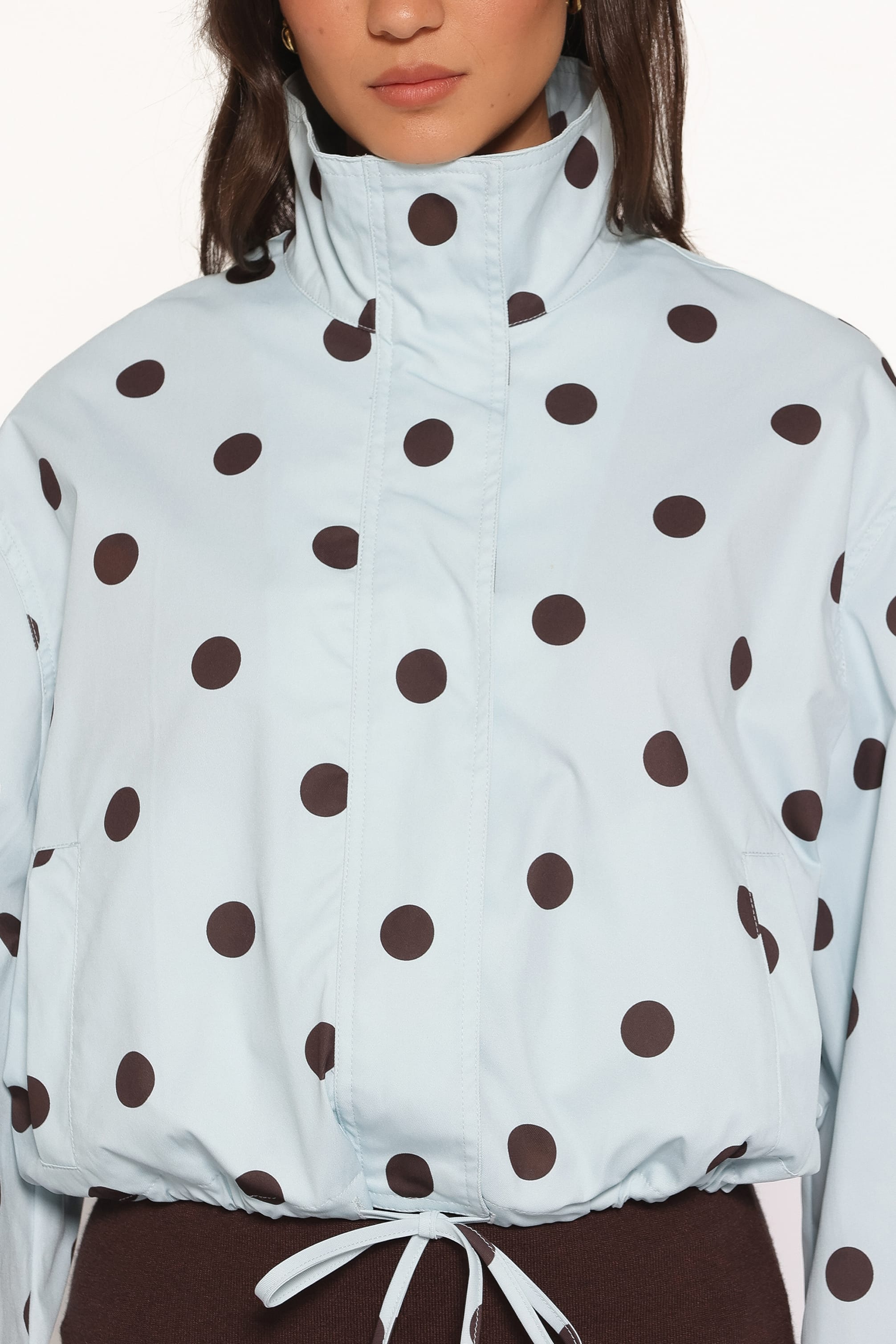 OUTERWEAR Zoella Funnel Neck Jacket - Blue Polka Dot