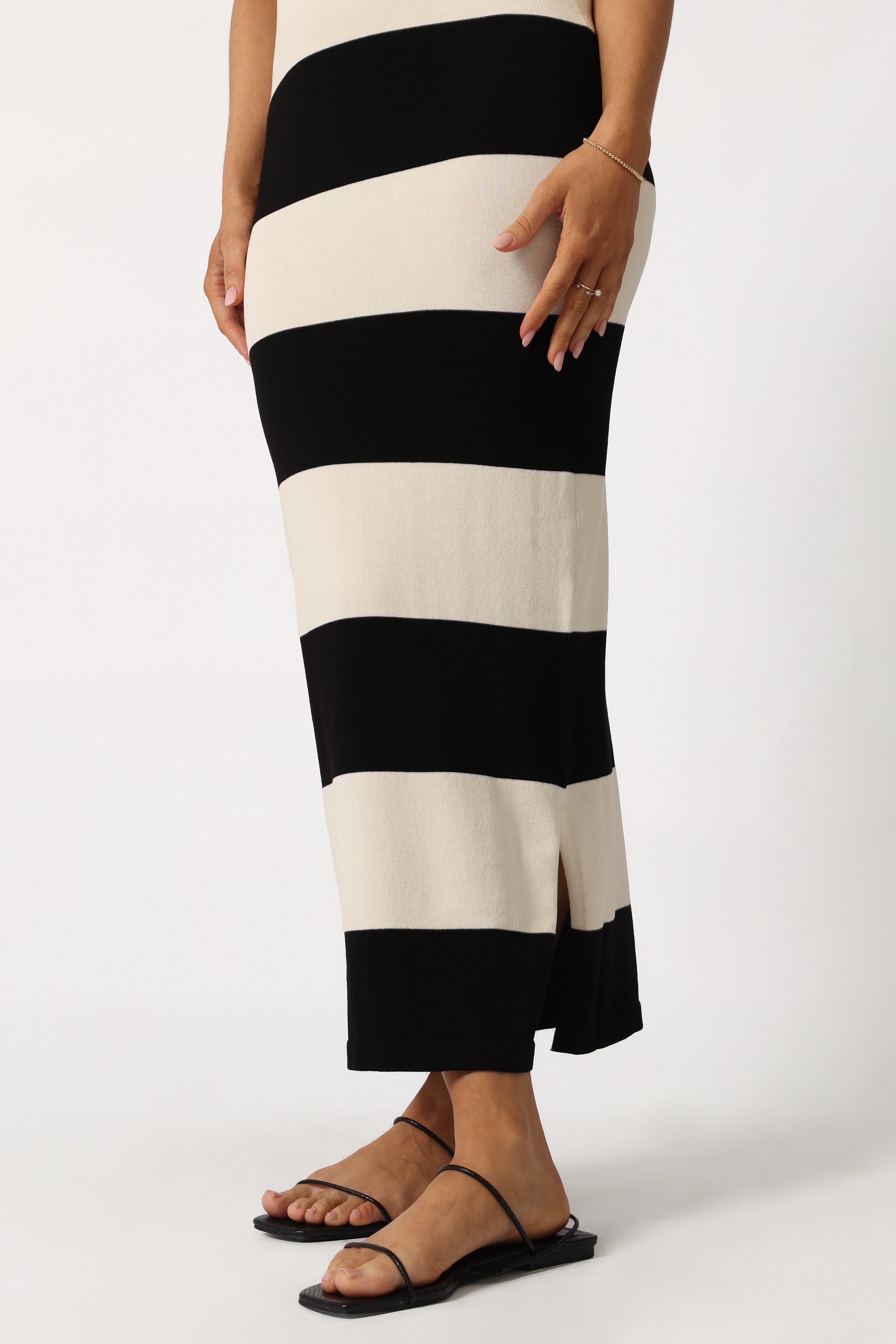 DRESSES @Bridget Midi Dress - Cream/Black Stripe (Hold for Winter Essentials)