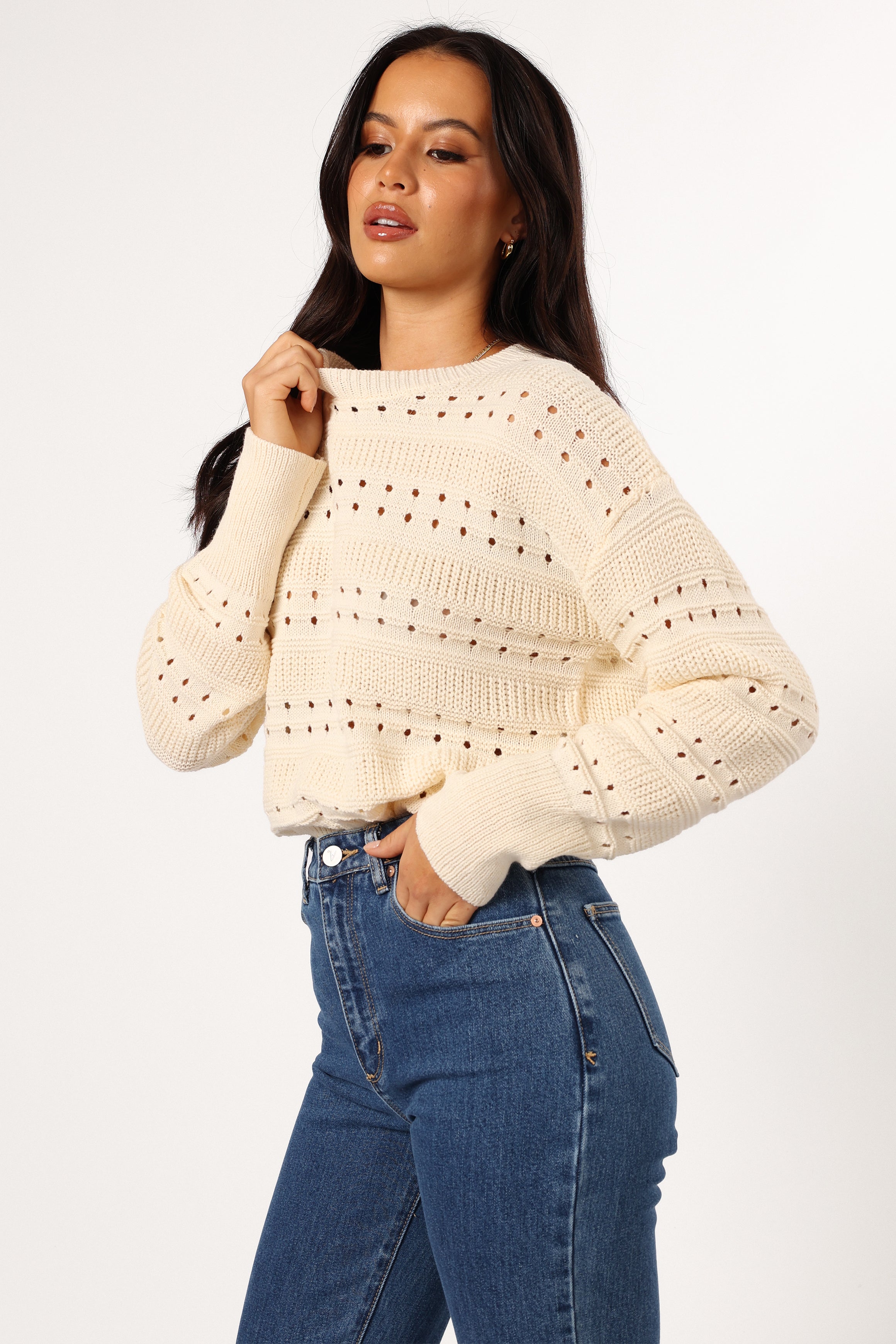 KNITWEAR @Watton Stripe Knit Sweater - Cream