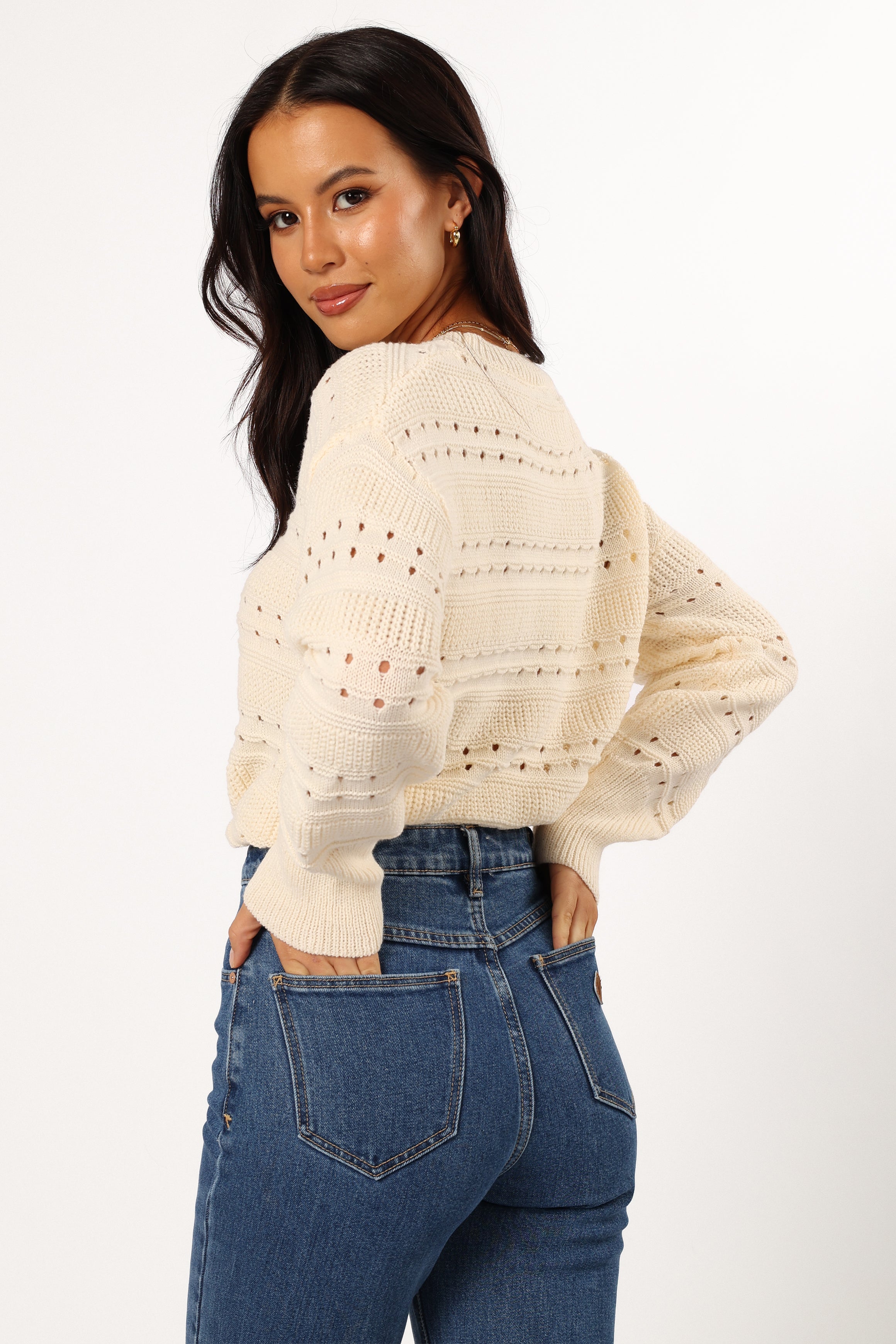KNITWEAR @Watton Stripe Knit Sweater - Cream