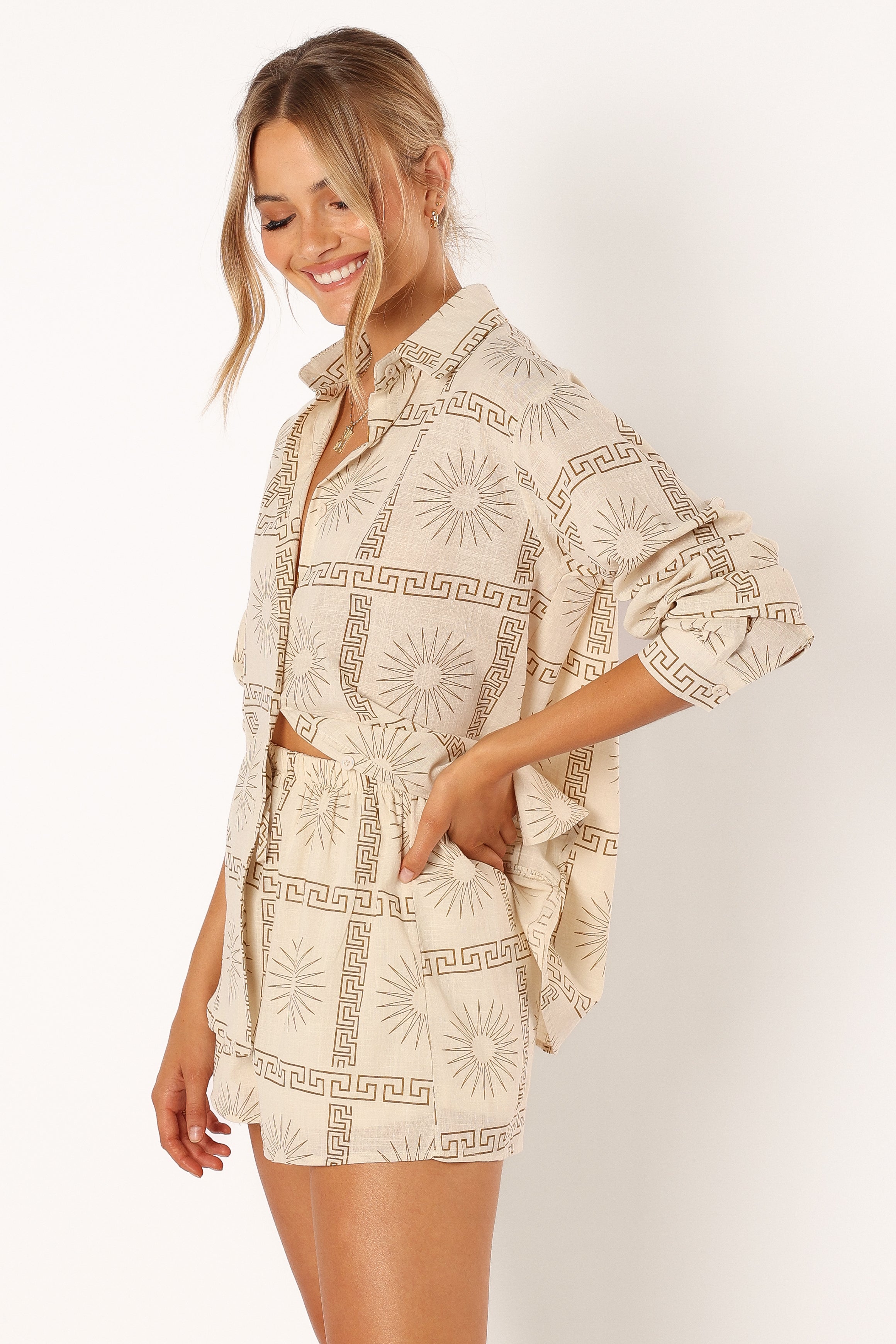 SETS @Penny Short Set - Beige Print