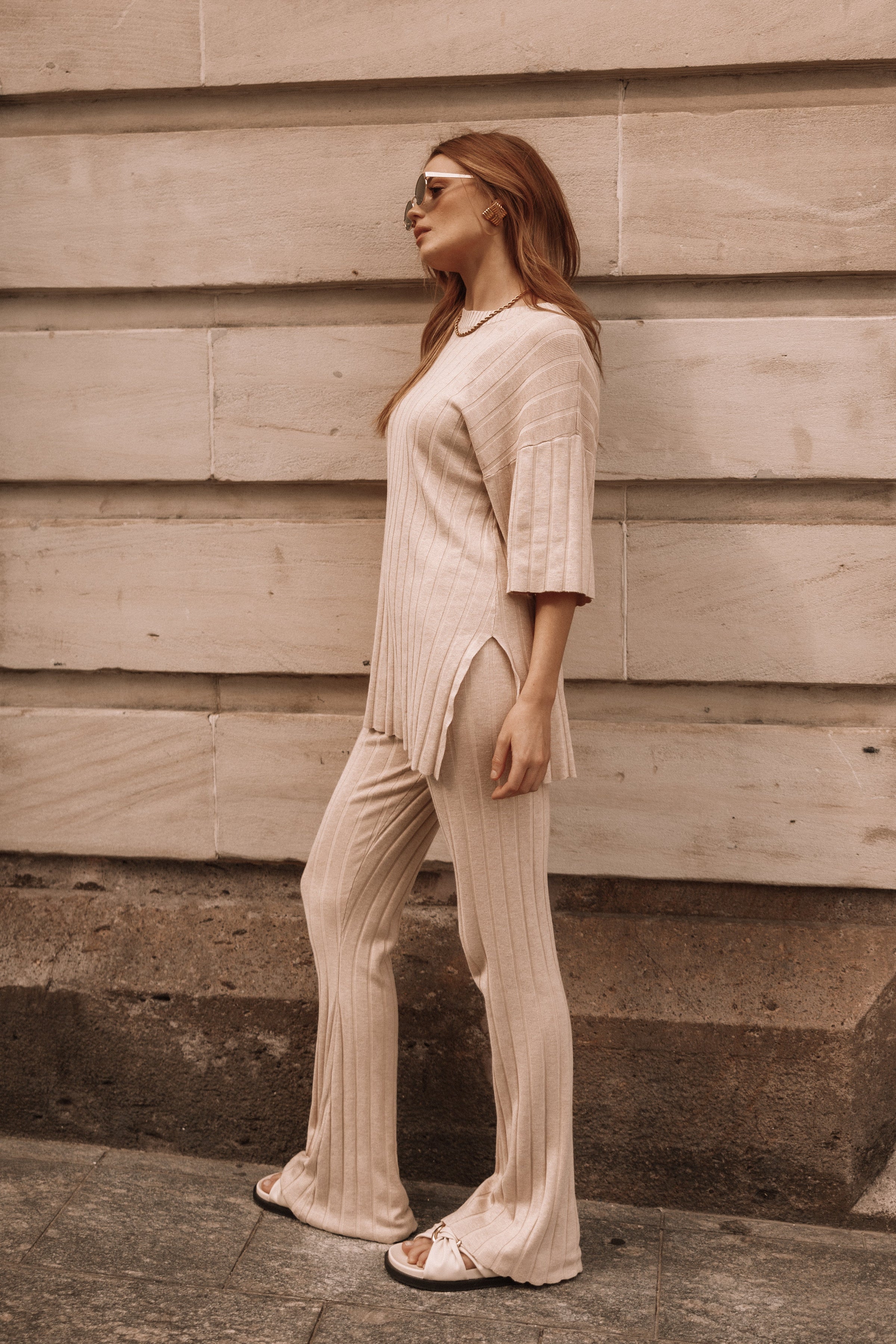 SETS @Silvie Short Sleeve Knitted Set - Beige (Hold for Winter Essentials)