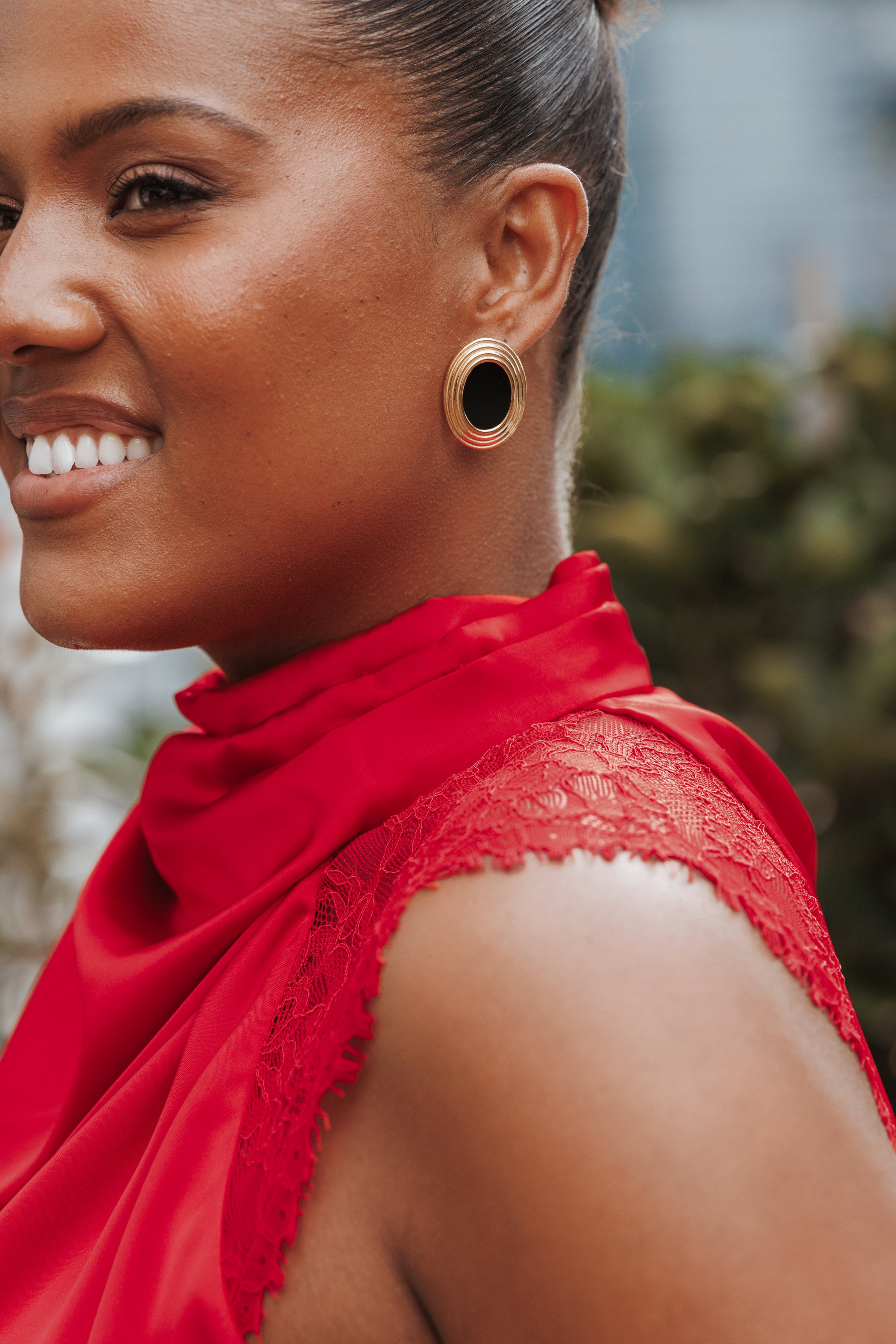 Petal and Pup USA ACCESSORIES Francine Earrings - Black/Gold One Size