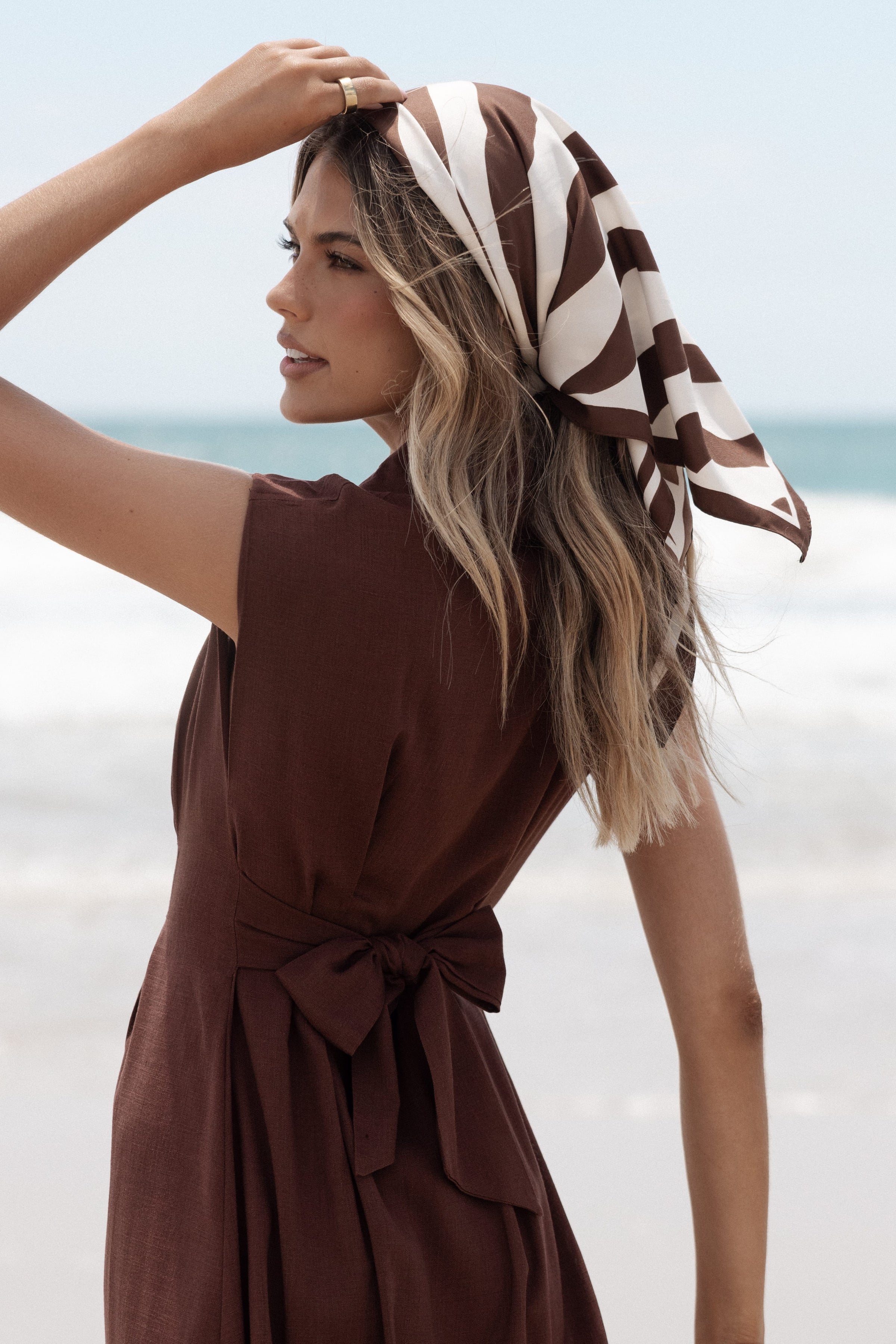 Petal and Pup USA ACCESSORIES Lara Hair Scarf - Chocolate/White One Size