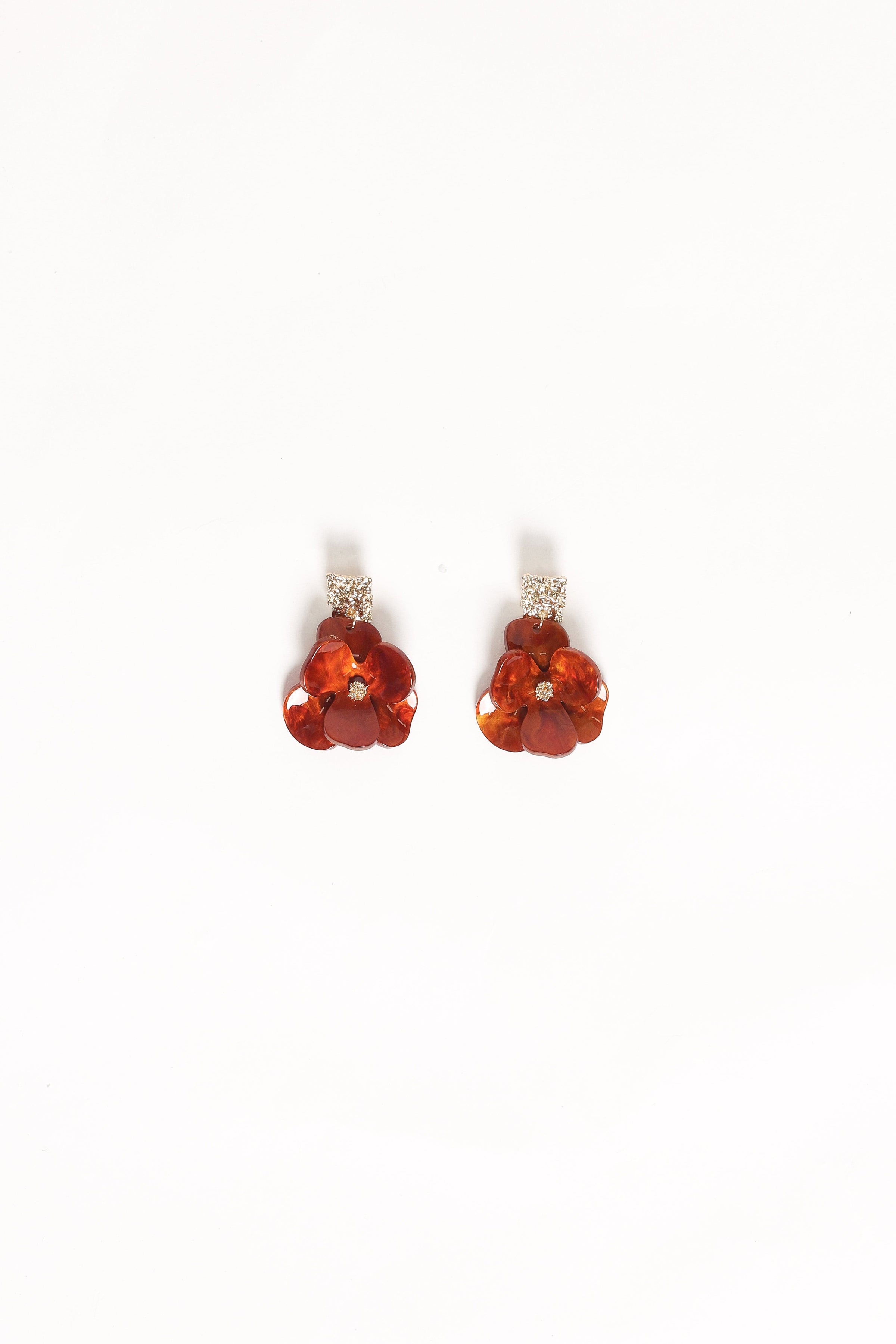 Petal and Pup USA ACCESSORIES Lennon Flower Earrings - Gold/Brown One Size