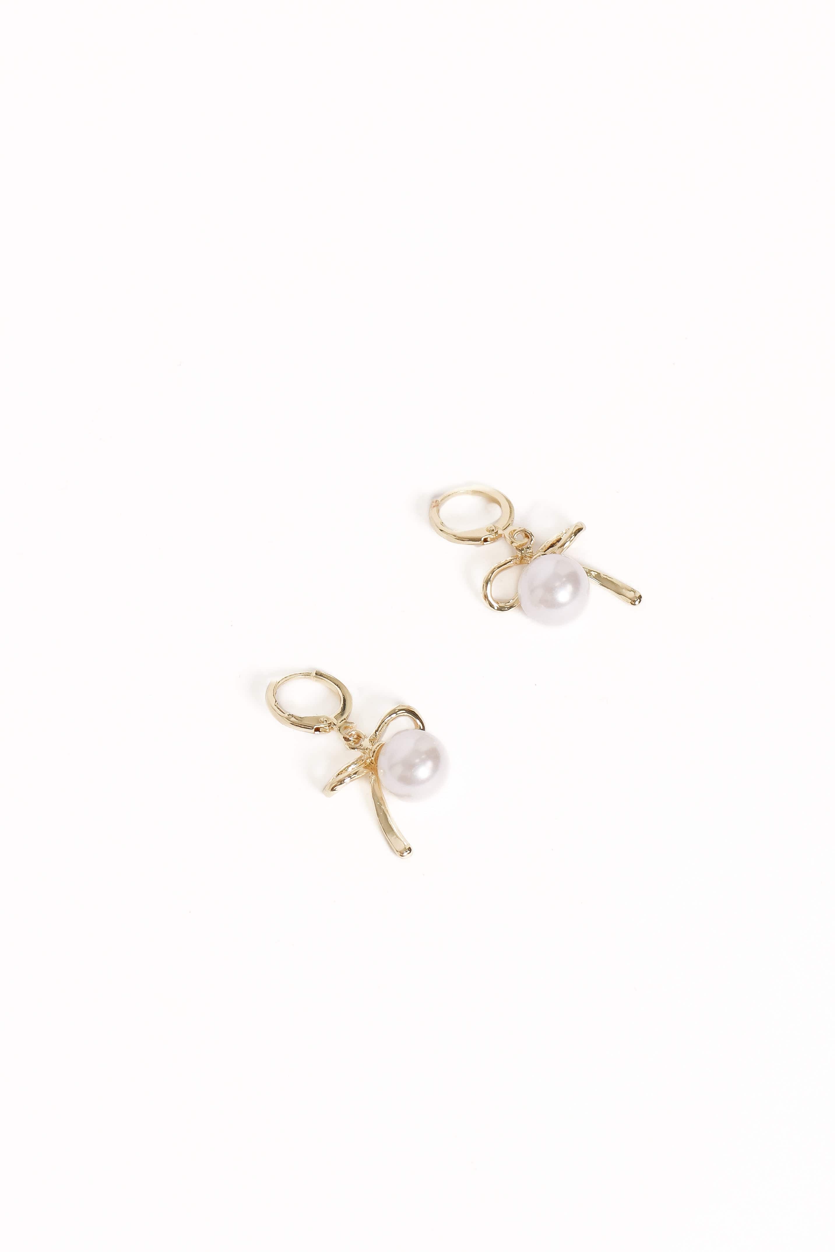Petal and Pup USA ACCESSORIES Louisa Bow Earrings - Gold/Pearl One Size