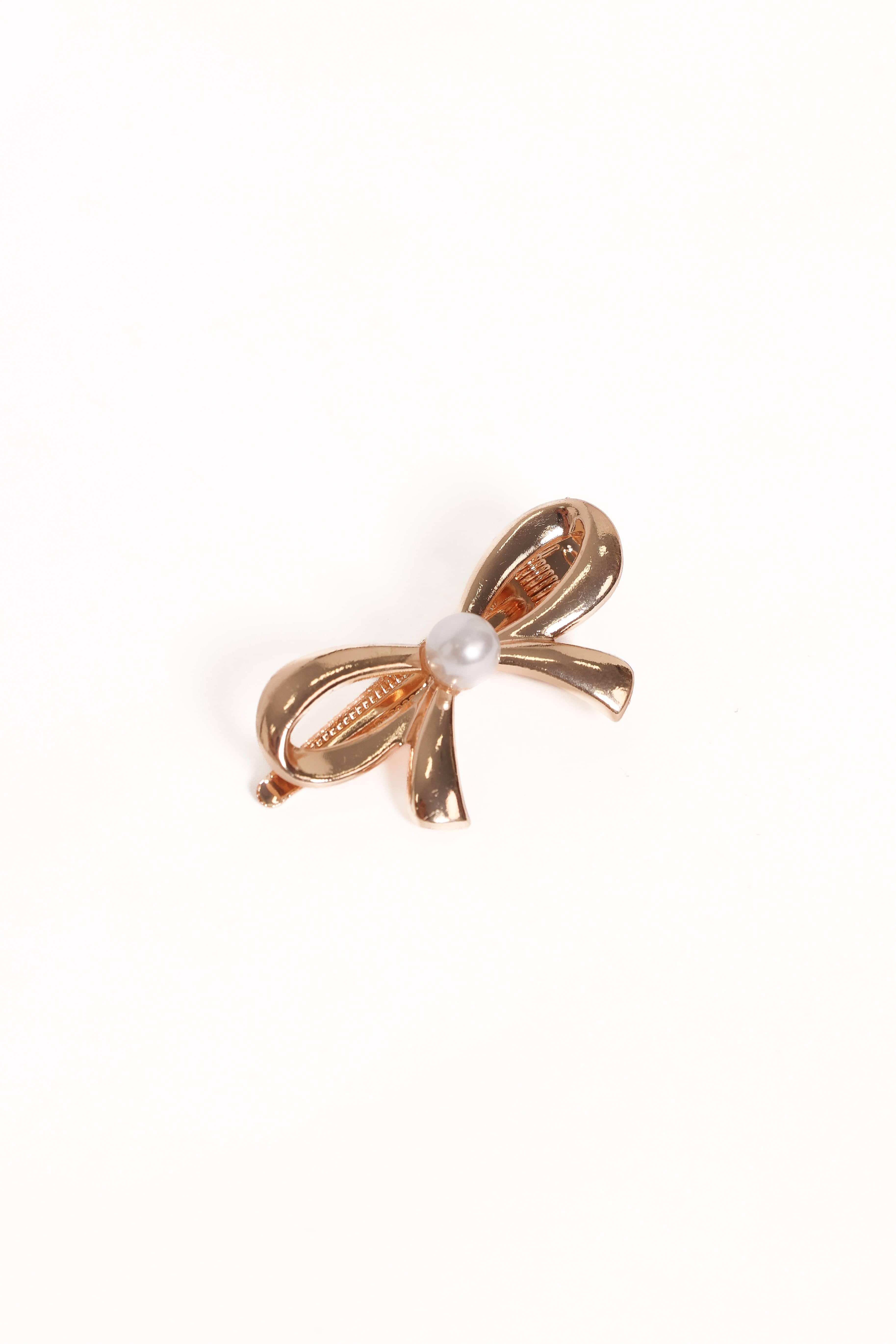 Petal and Pup USA ACCESSORIES Scout Bow Hair Clip - Gold/Pearl One Size