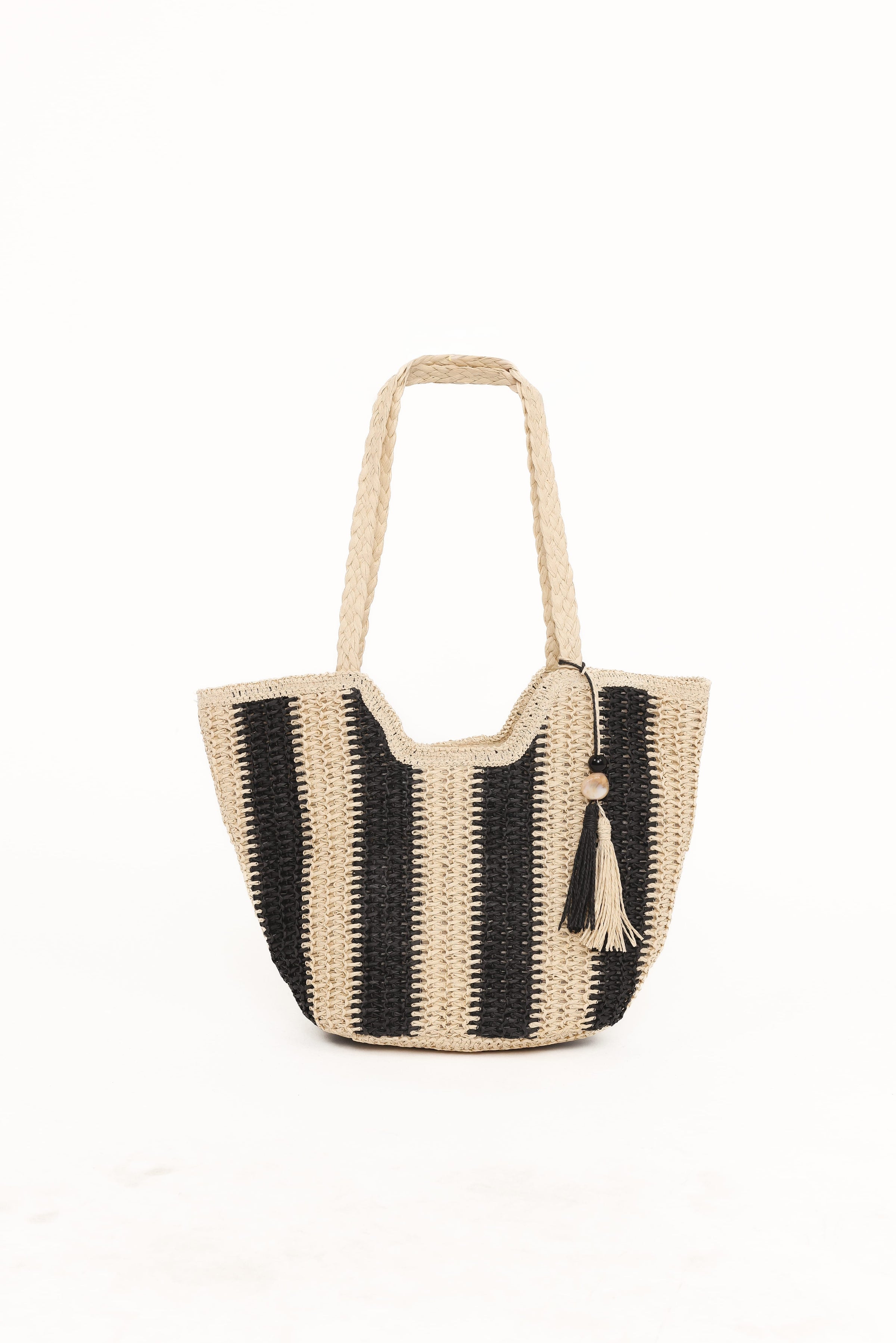 Petal and Pup USA ACCESSORIES Sherrie Tote Bag - Beige/Black One Size
