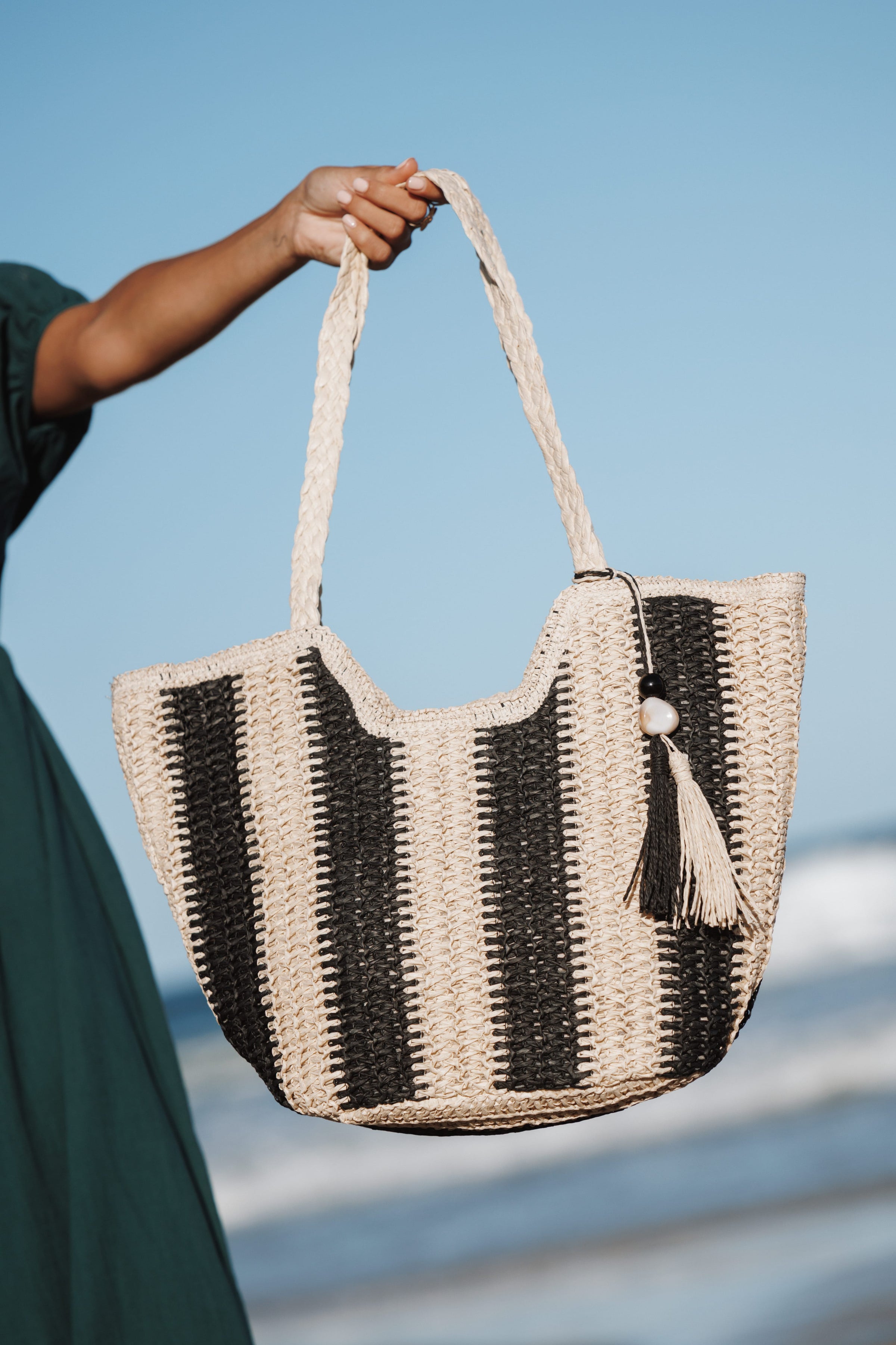 Petal and Pup USA ACCESSORIES Sherrie Tote Bag - Beige/Black One Size
