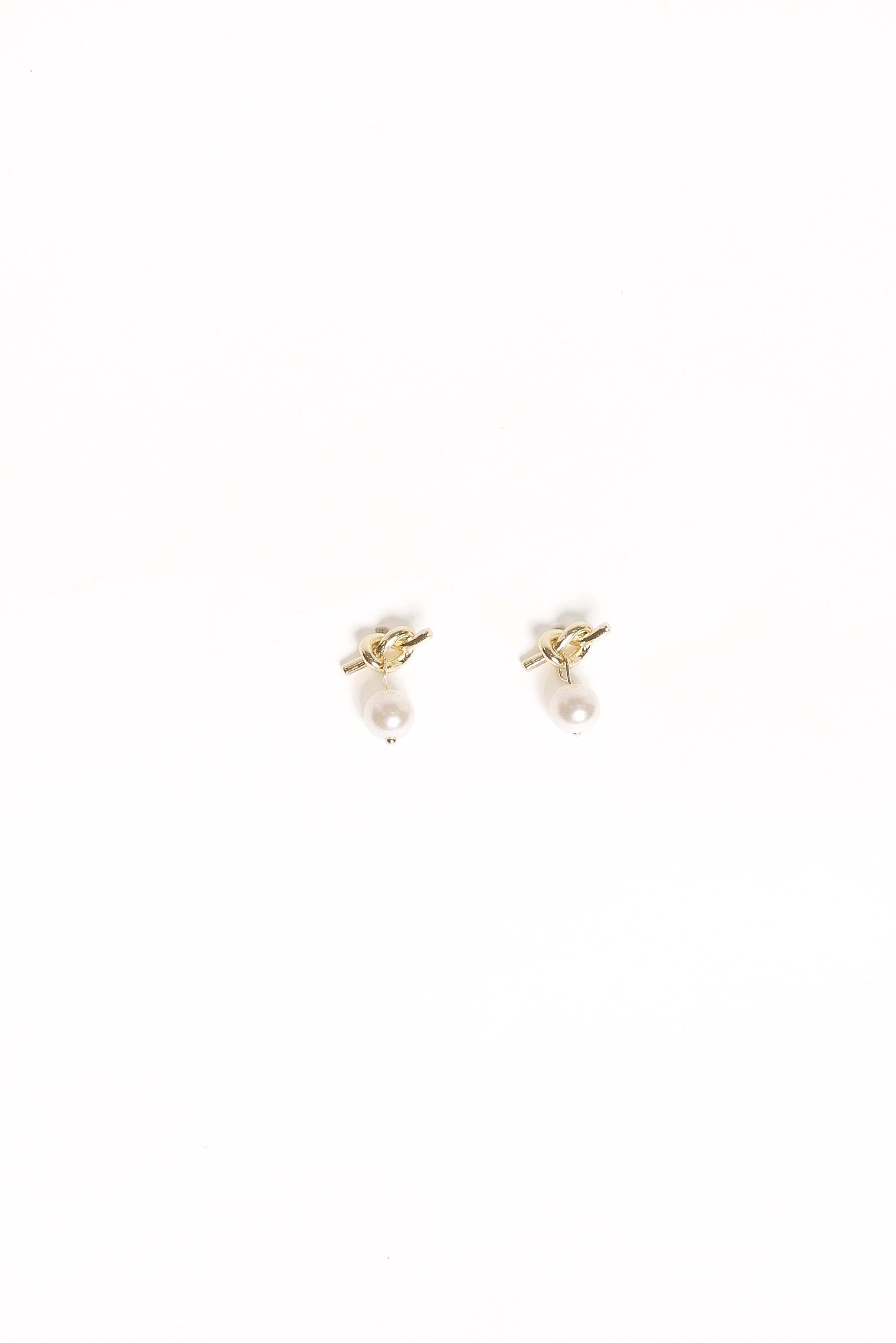 Petal and Pup USA ACCESSORIES Valentina Knot Earrings - Gold/Pearl One Size