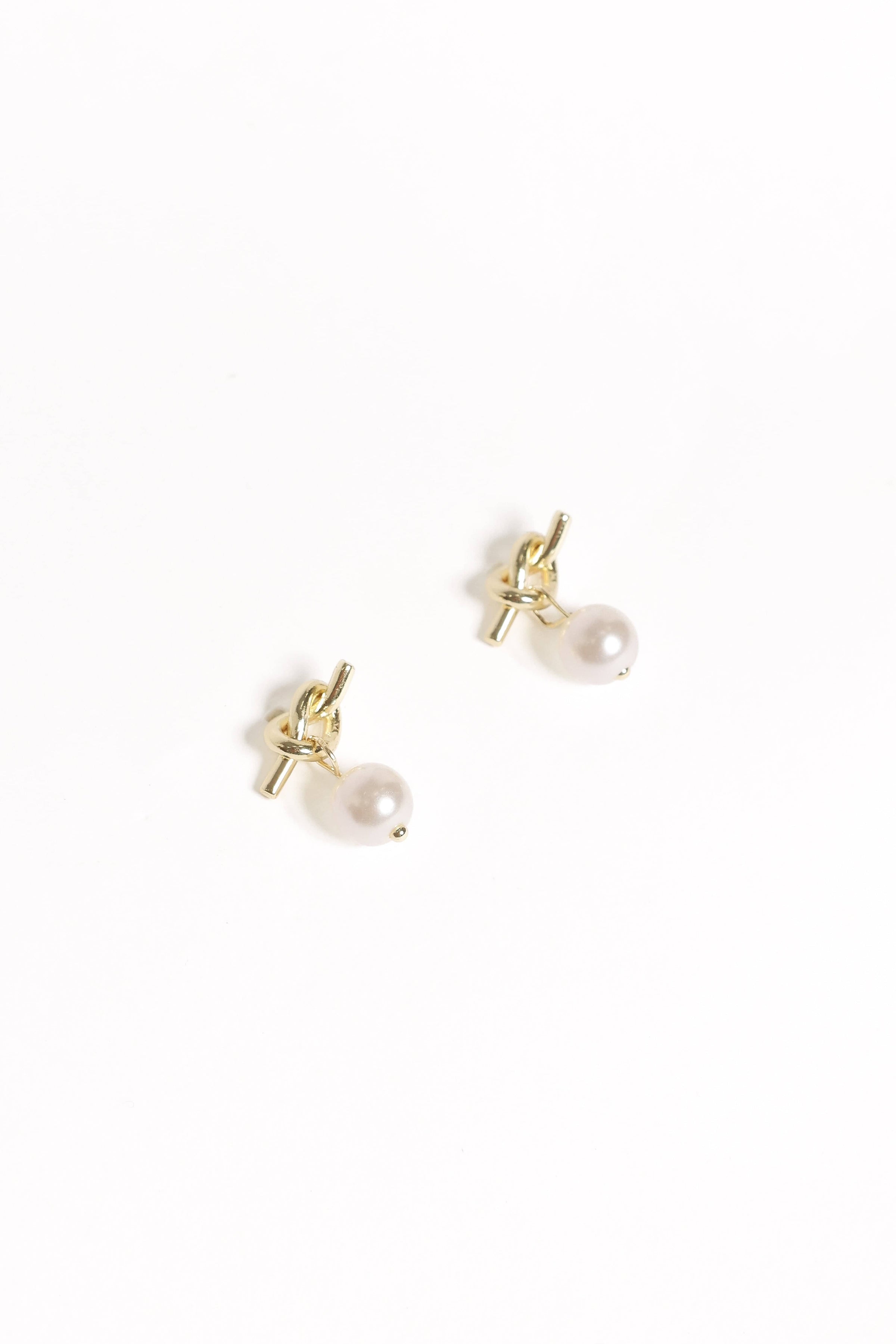 Petal and Pup USA ACCESSORIES Valentina Knot Earrings - Gold/Pearl One Size