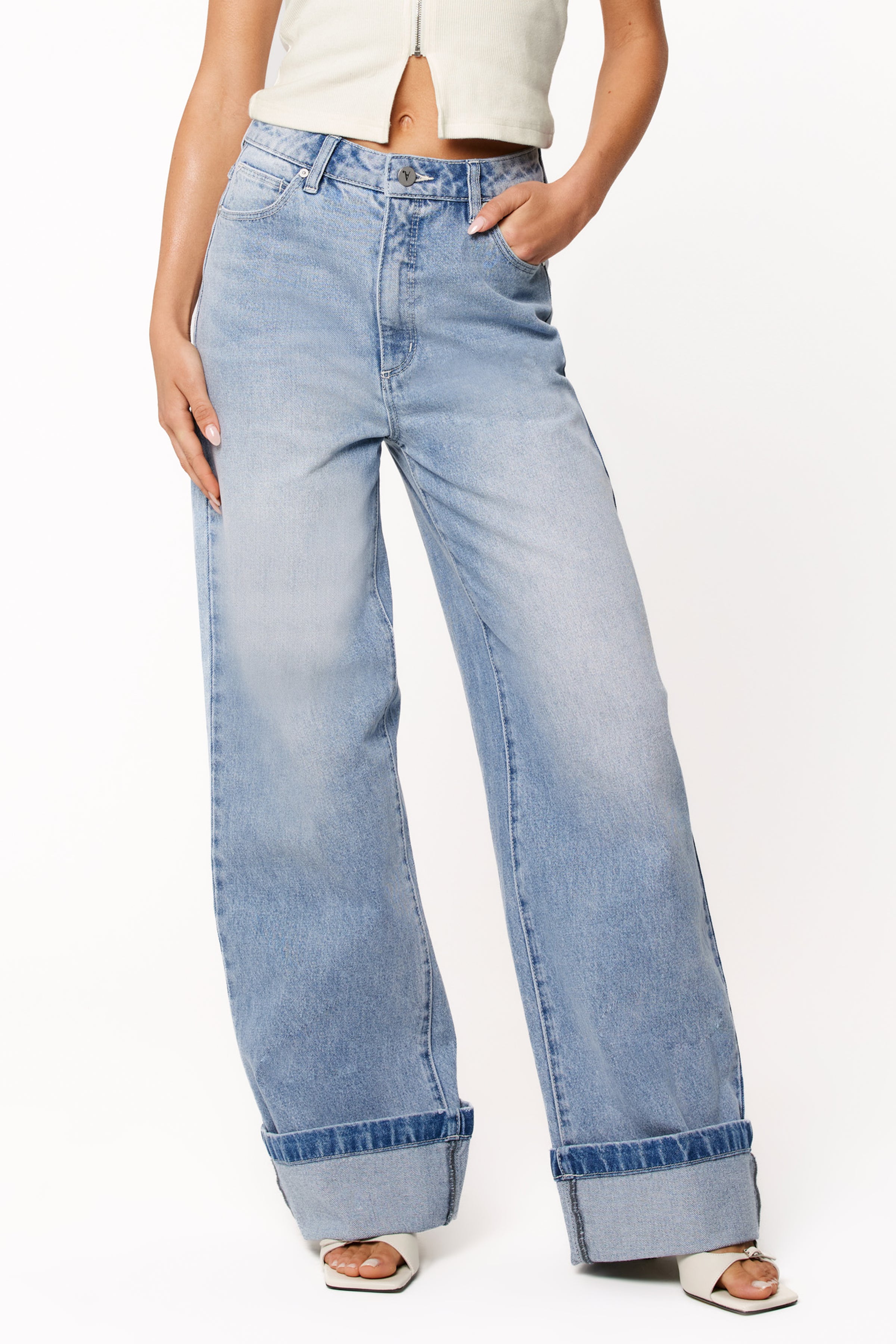 Petal and Pup USA BOTTOMS Abrand 94 High Wide Jeans - Jordan Worn Turn Up