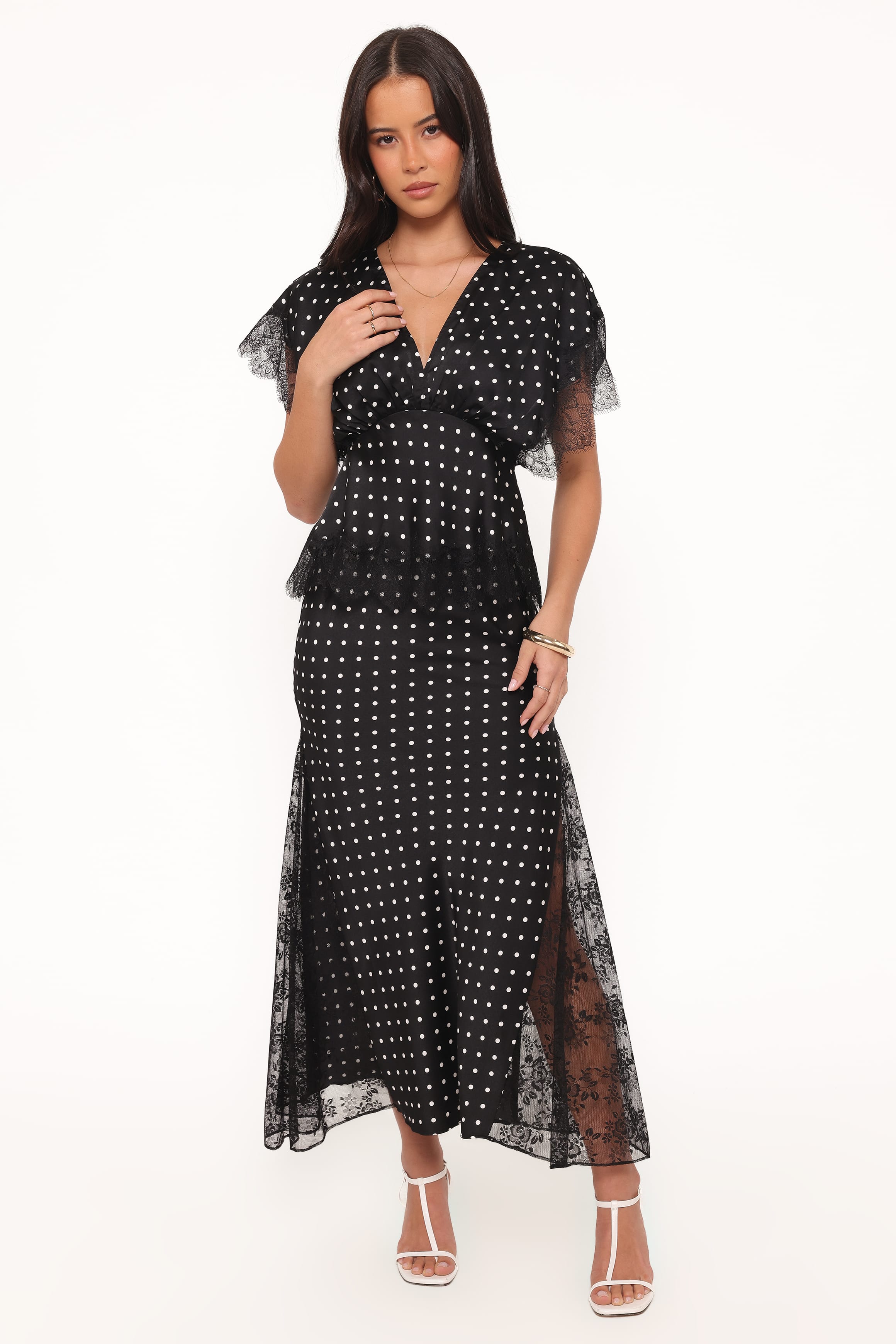 Petal and Pup USA BOTTOMS Ailbhe Lace Skirt - Black Polka Dot