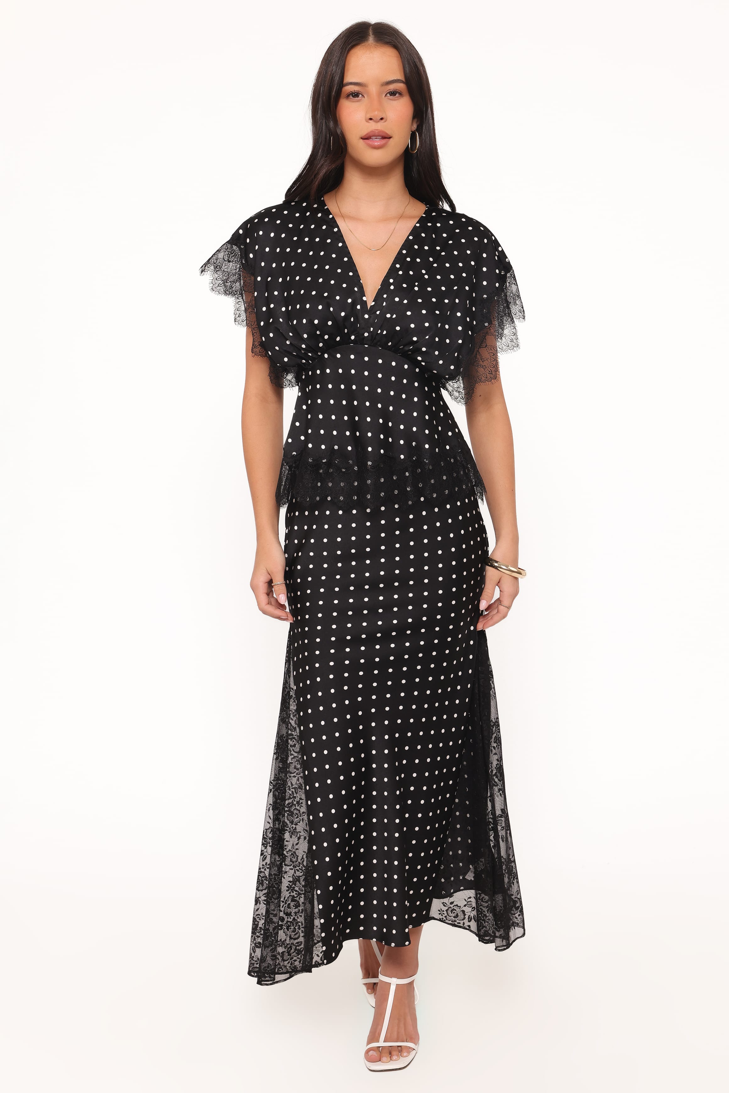 Petal and Pup USA BOTTOMS Ailbhe Lace Skirt - Black Polka Dot