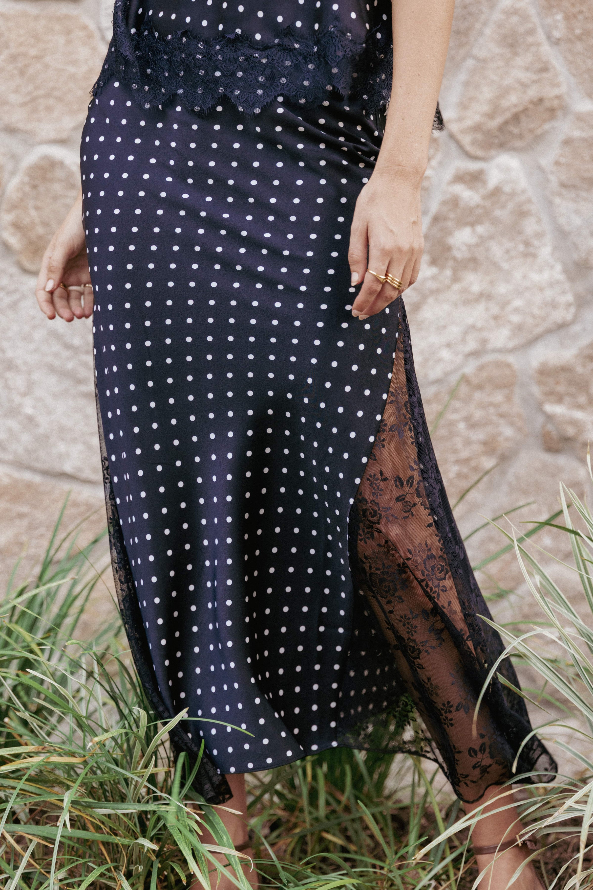 Petal and Pup USA BOTTOMS Ailbhe Lace Skirt - Black Polka Dot