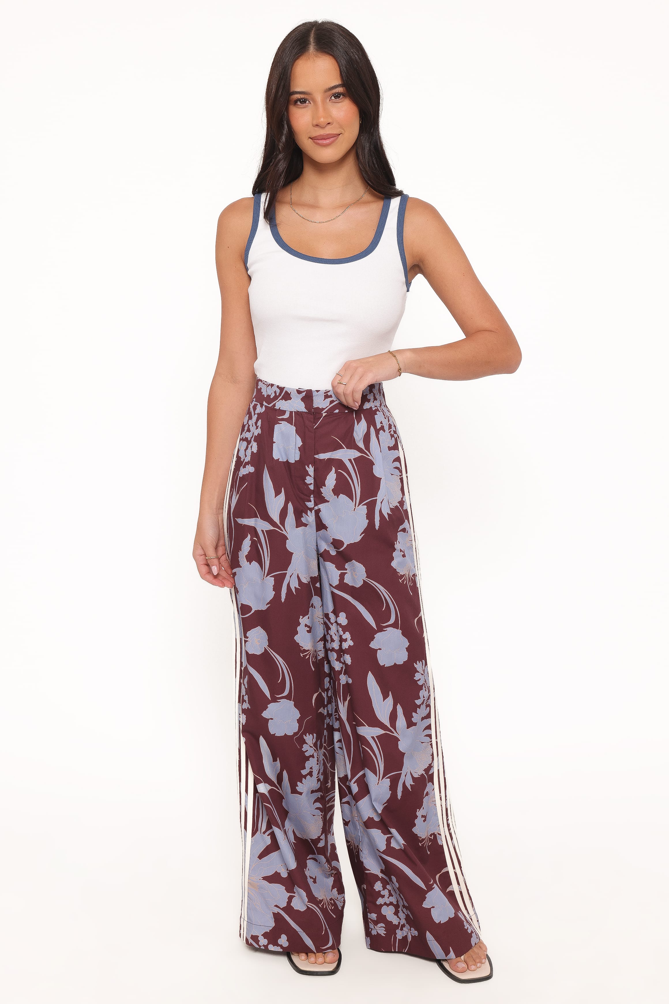 Petal and Pup USA BOTTOMS Aine Wide Leg Tailored Pant - Burgundy Floral