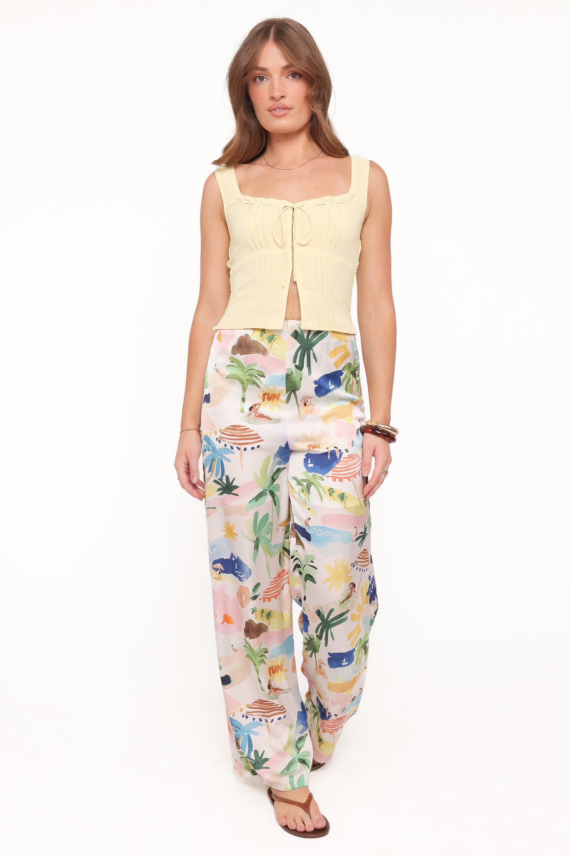 Petal and Pup USA BOTTOMS Alba Wide Leg Pant - Cream Resort Isle