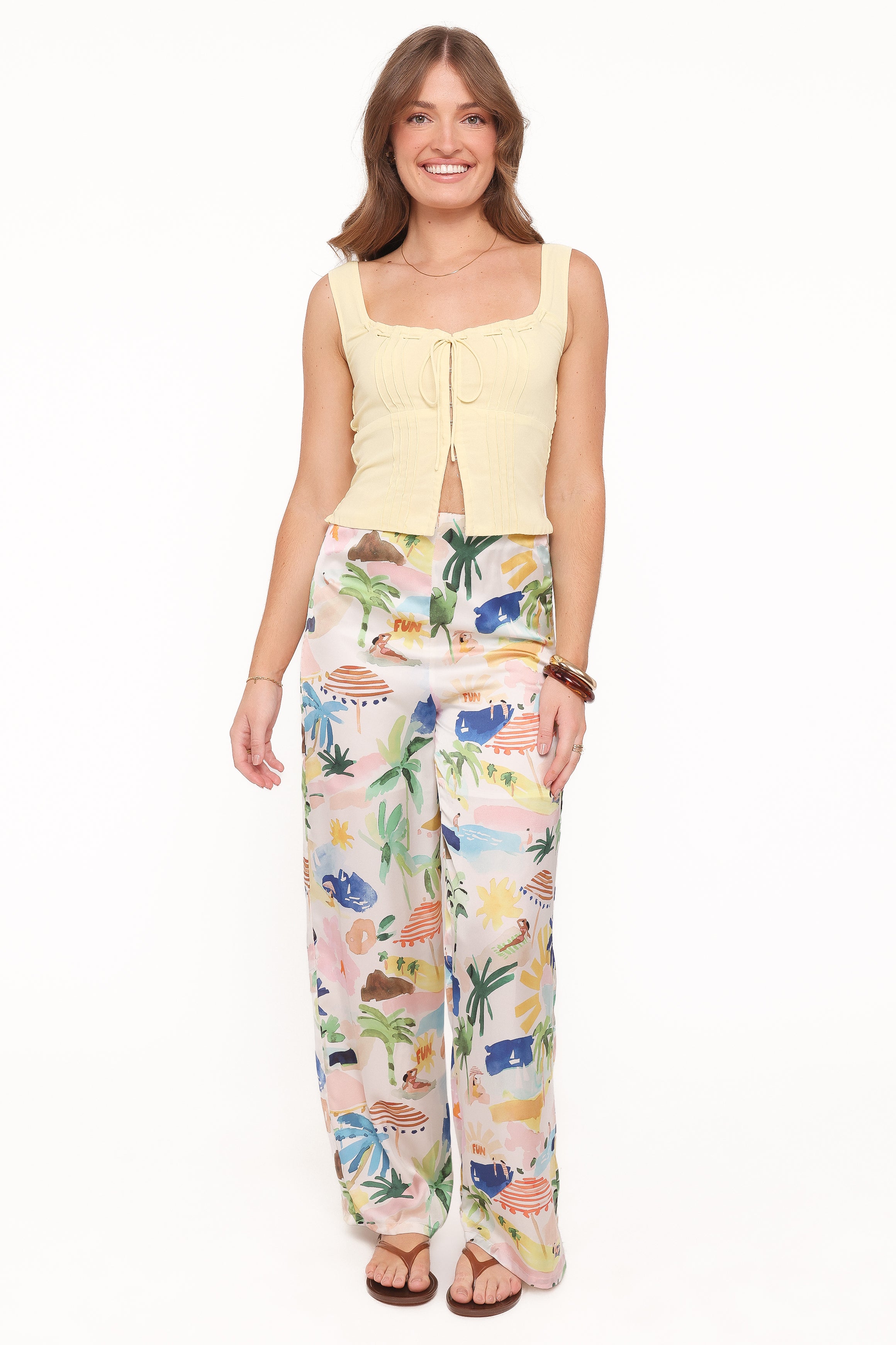 Petal and Pup USA BOTTOMS Alba Wide Leg Pant - Cream Resort Isle