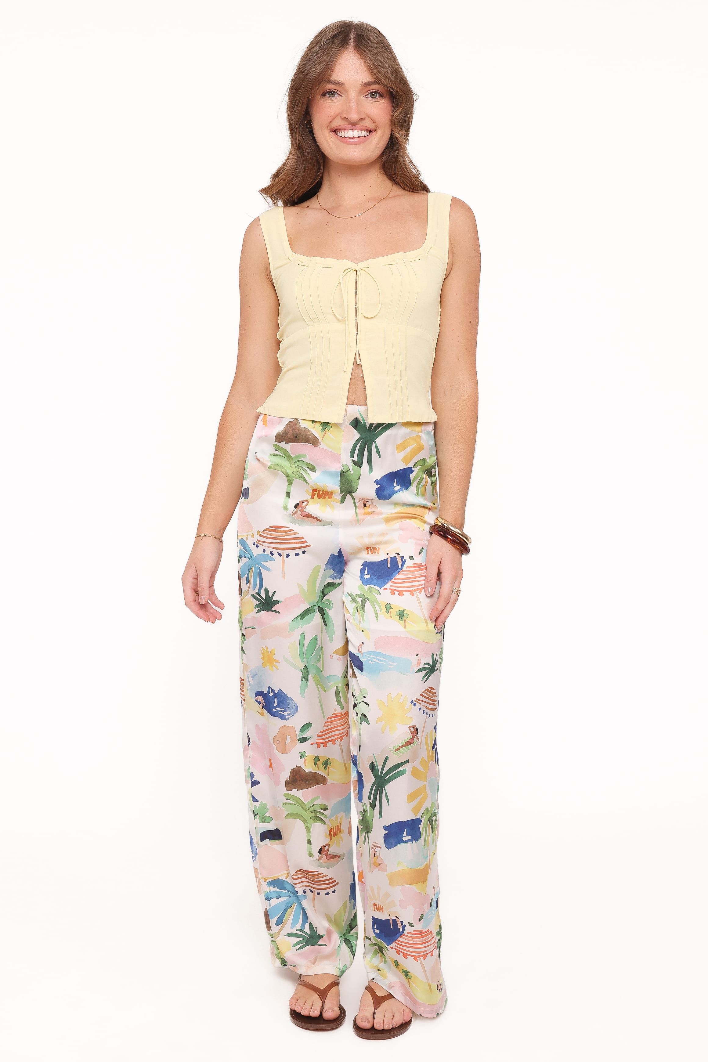 Petal and Pup USA BOTTOMS Alba Wide Leg Pant - Cream Resort Isle